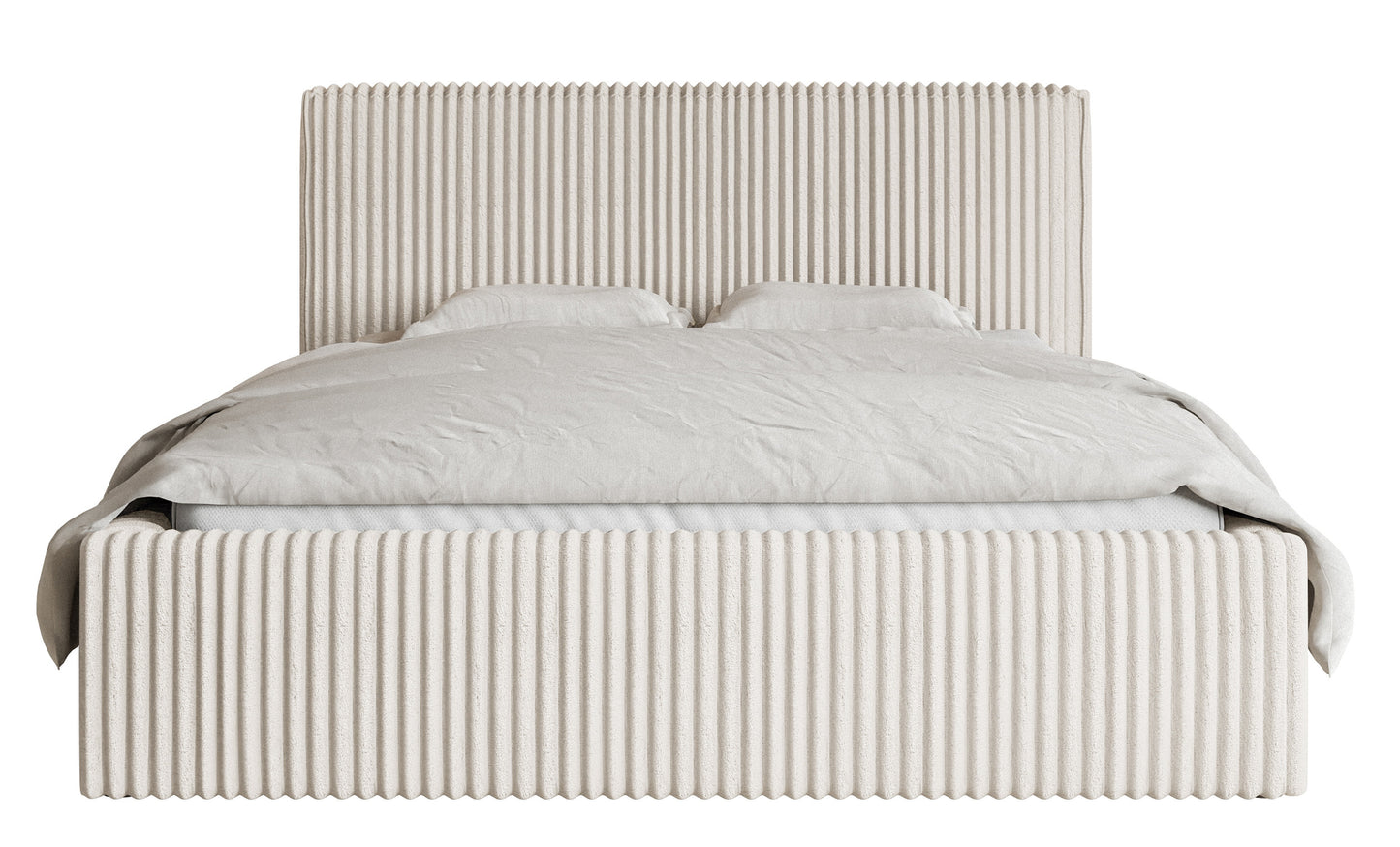 CLIO Mīkstā gulta 140/160/180x200 cm ar glabātuvi, metāla rāmis, krēmkrāsas velvets - N1 Home