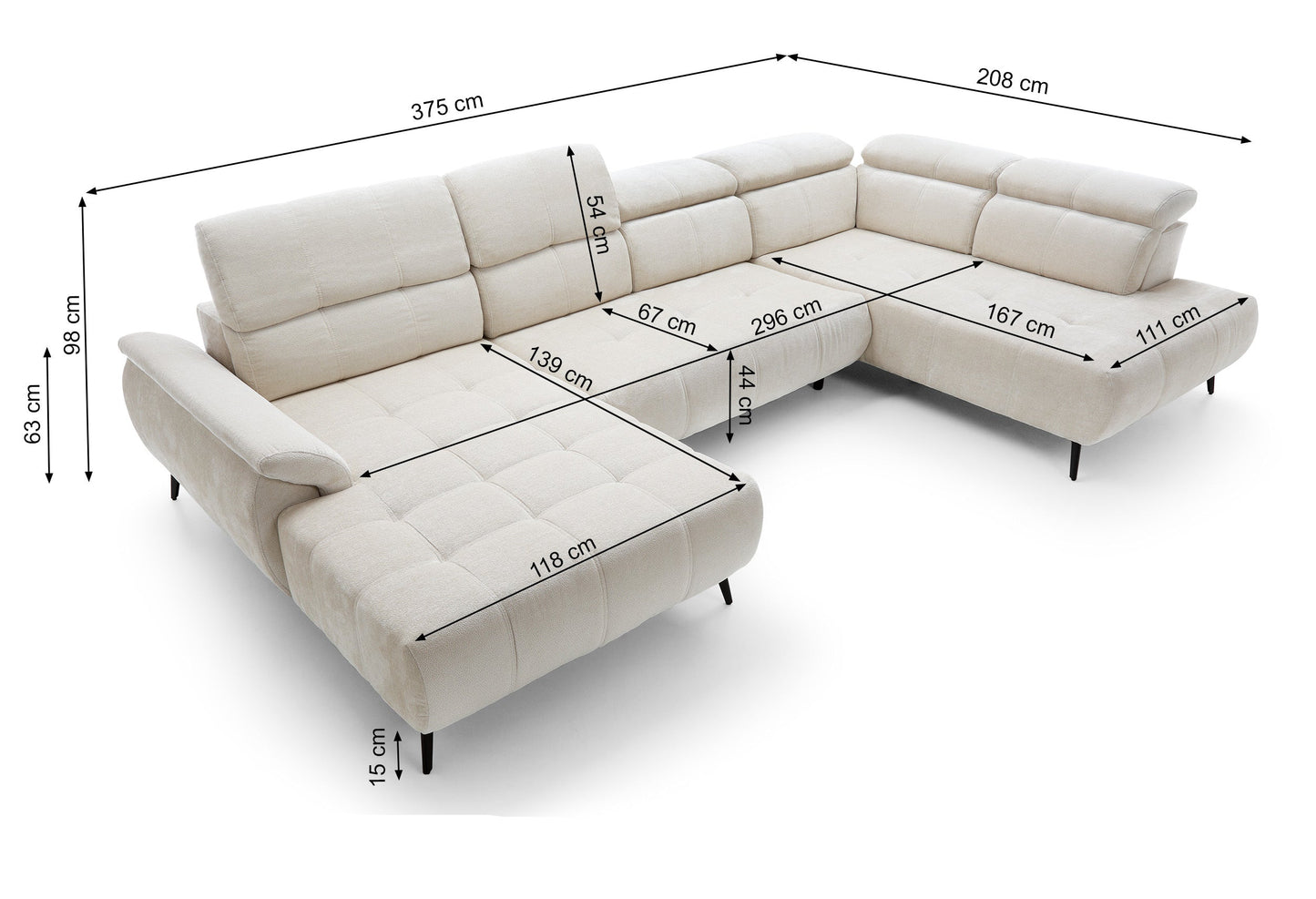 Dīvāns Matio U 98/375/208 cm Aphrodite 01