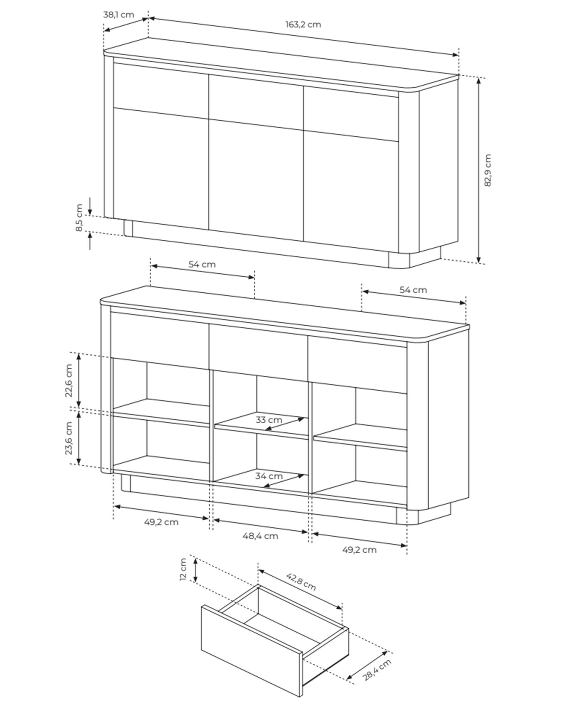 Kumode Torredo 82/163/38 cm Kremona ozols - N1 Home