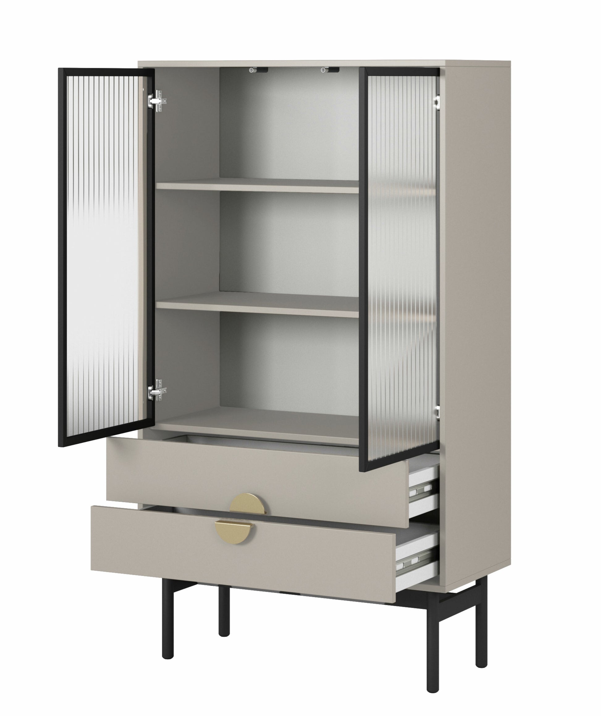 LOON 85 cm zema vitrīna ar trim plauktiem un divām atvilktnēm 85 cm, pelēki bēšs - N1 Home