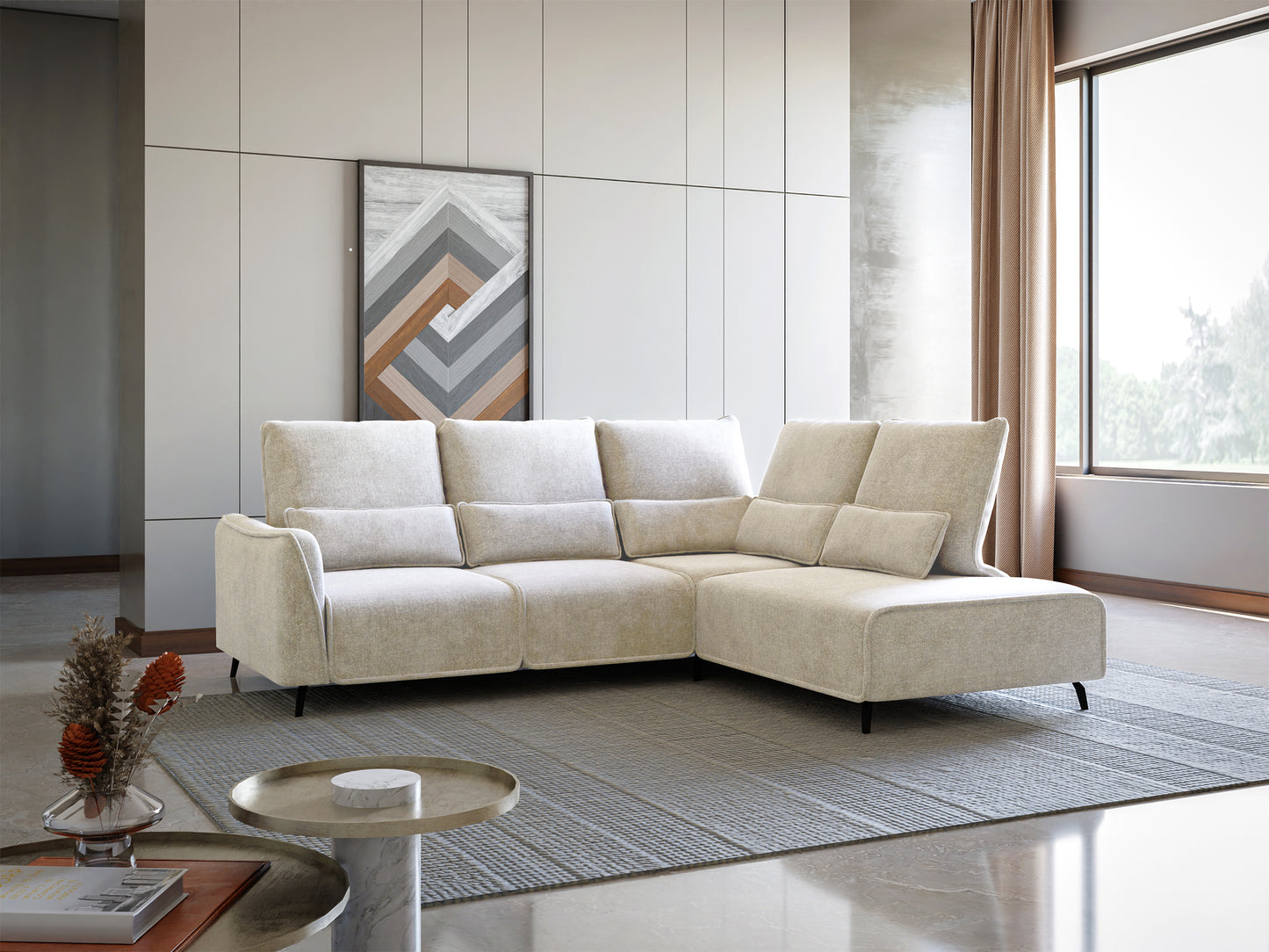 Dīvāns ar pufu Ruma 94/260/208 cm Storm 02