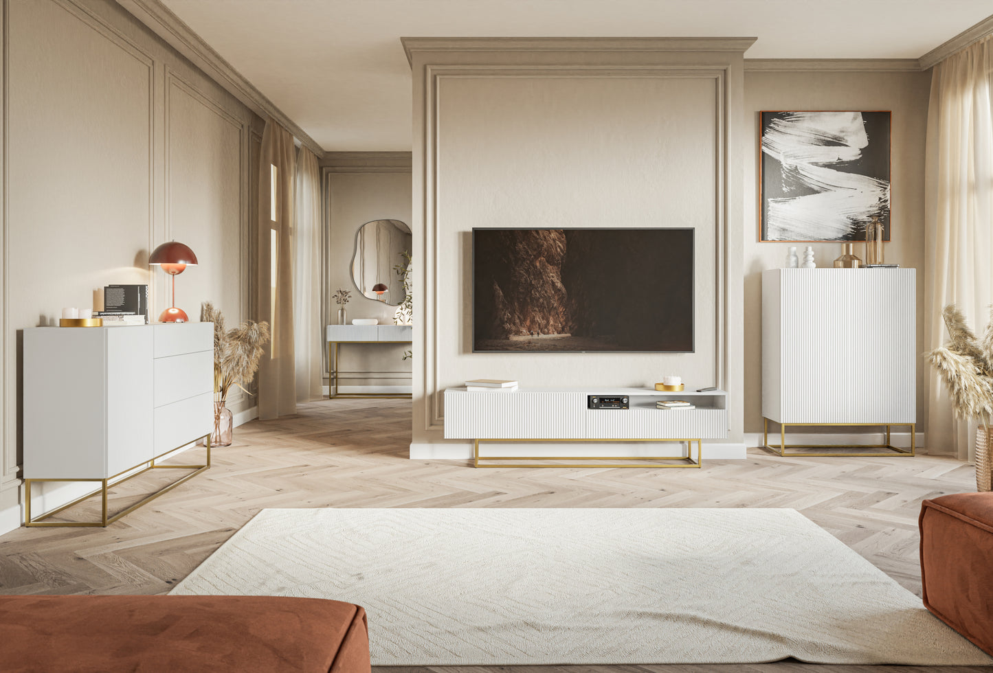 Kumode Velda 90/125/38 cm balts/zelts - N1 Home