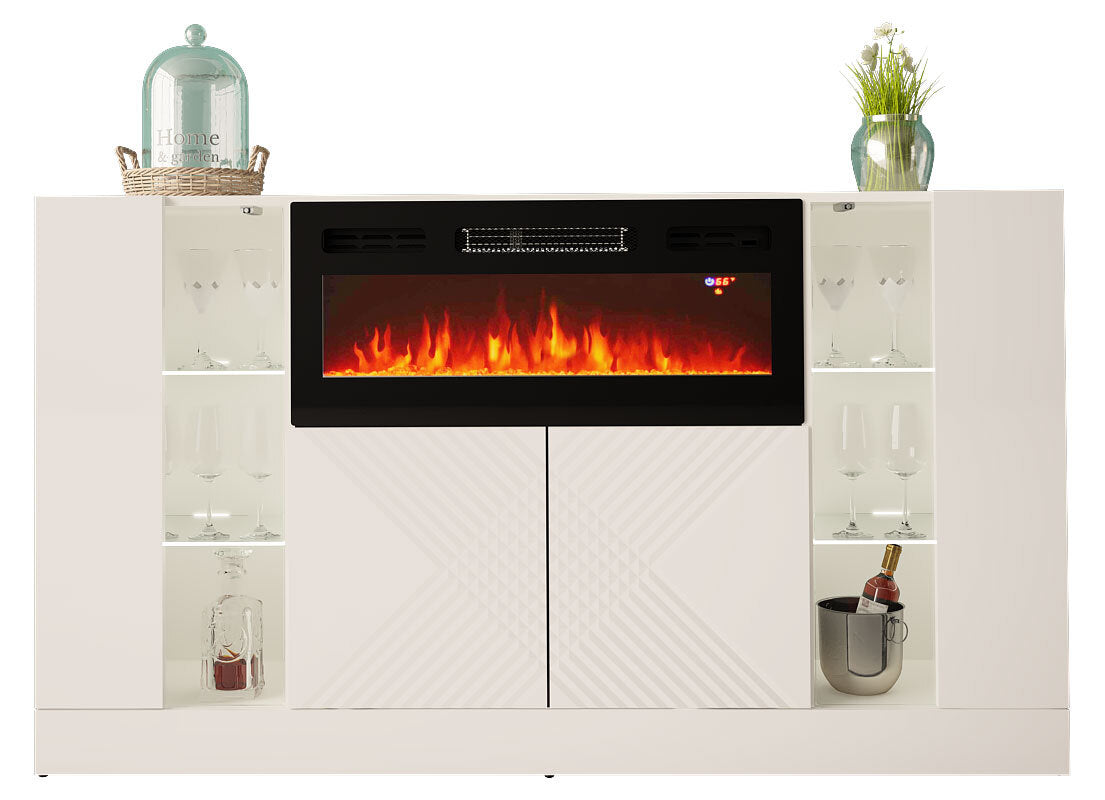 Kumode ar elektrisko kamīnu Dalika 160/90/35 cm balts - N1 Home