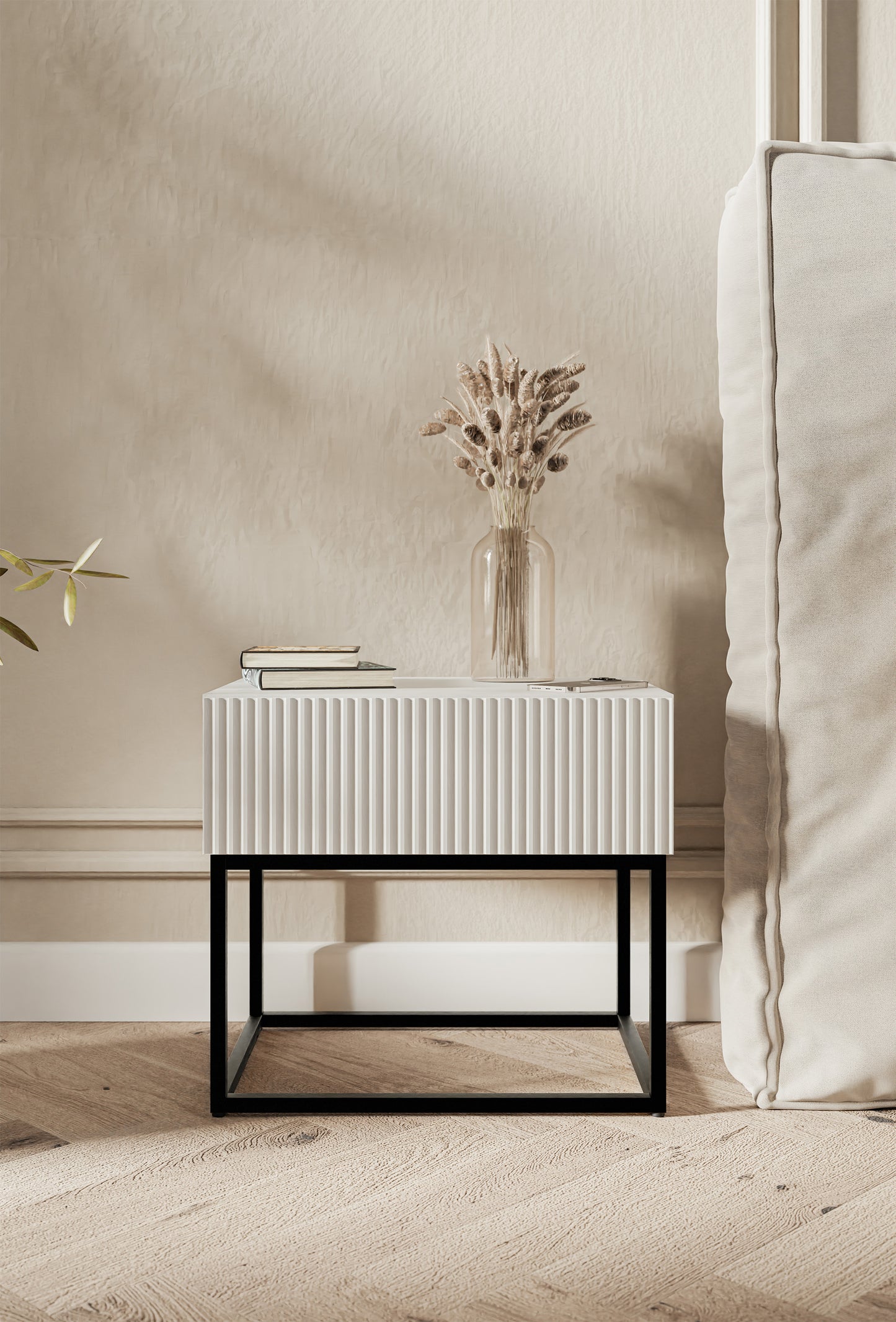 Naktsskapis Velda 50/44/35 cm balts/melns