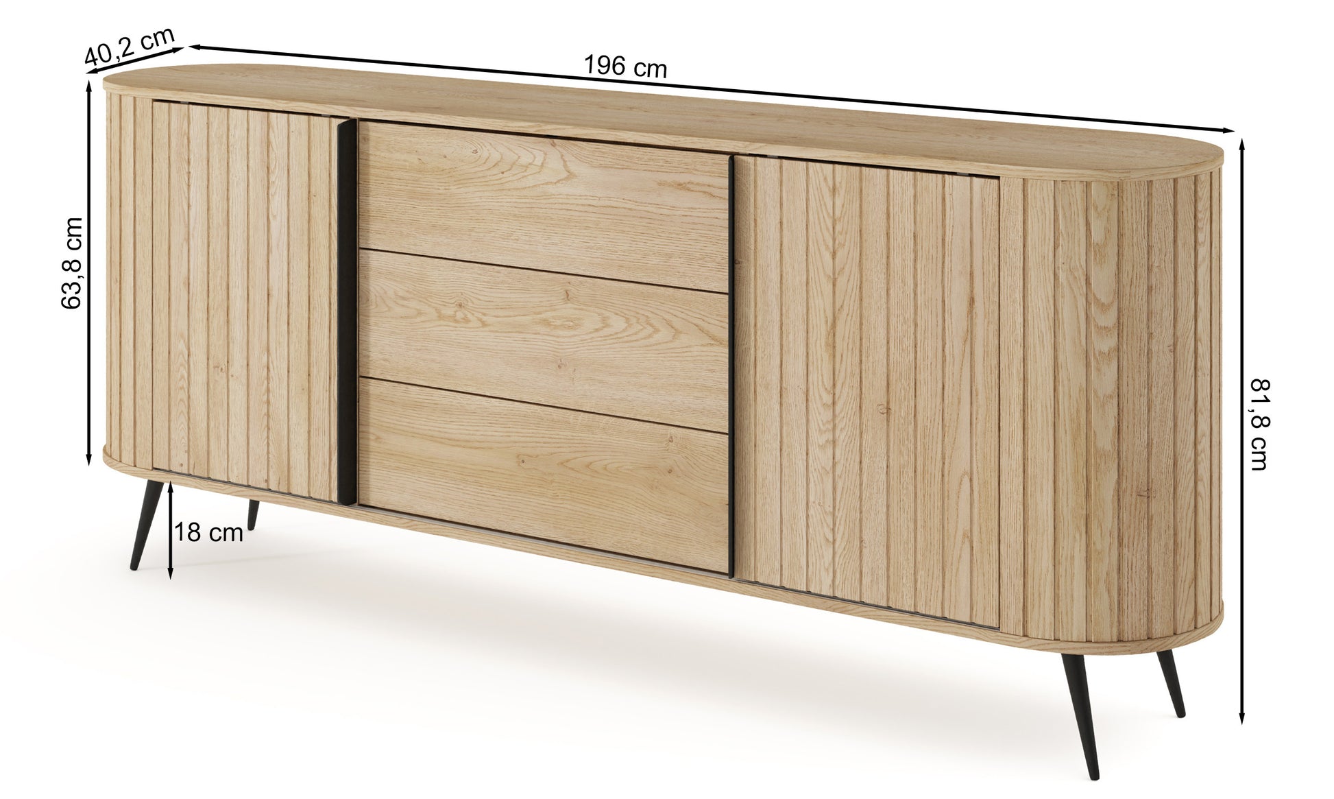 Kumode Lavas 196/81/40 cm Kremonas ozols - N1 Home