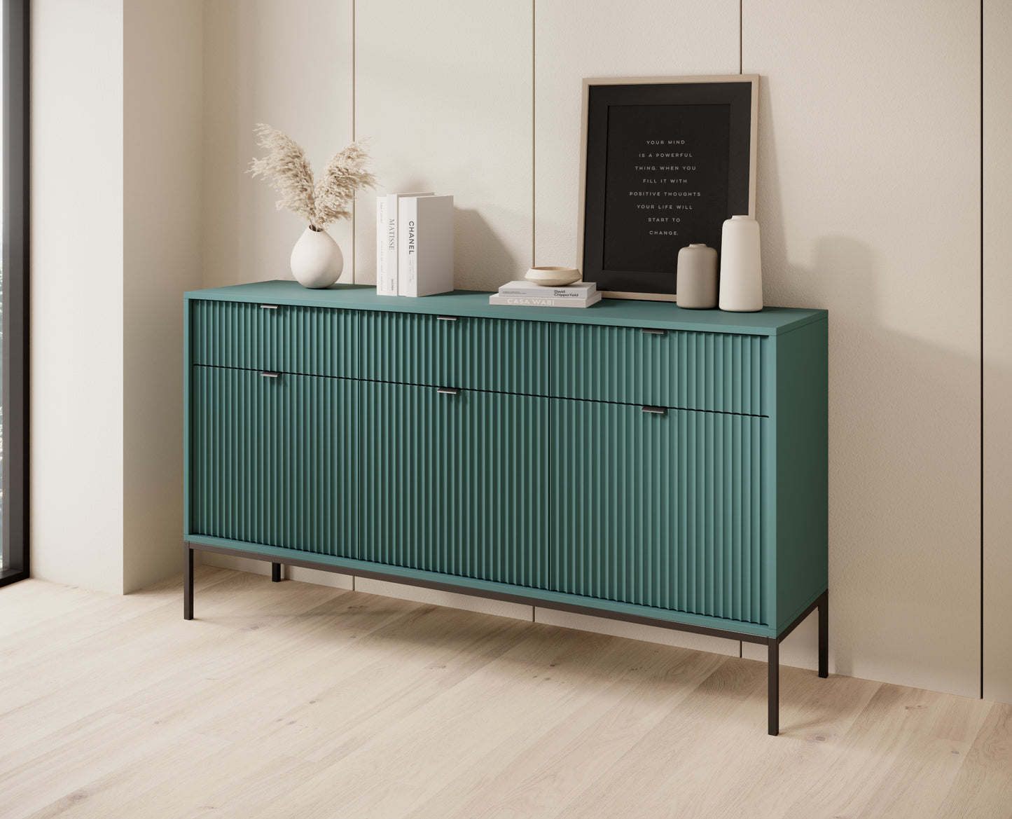 Kumode NV 154/83/39 cm olīves/melns - N1 Home