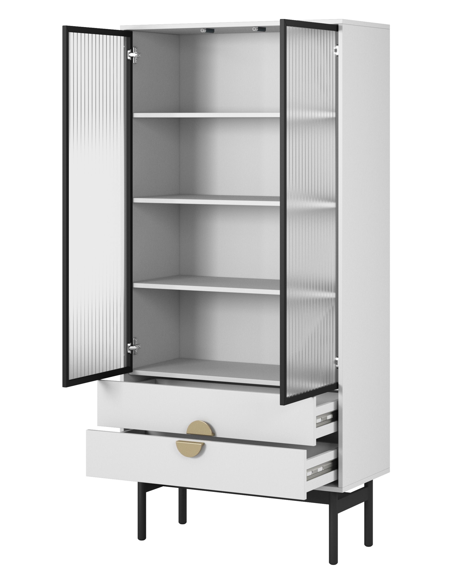 LOON 85 cm augsts skapis ar četriem plauktiem un divām atvilktnēm, balts - N1 Home