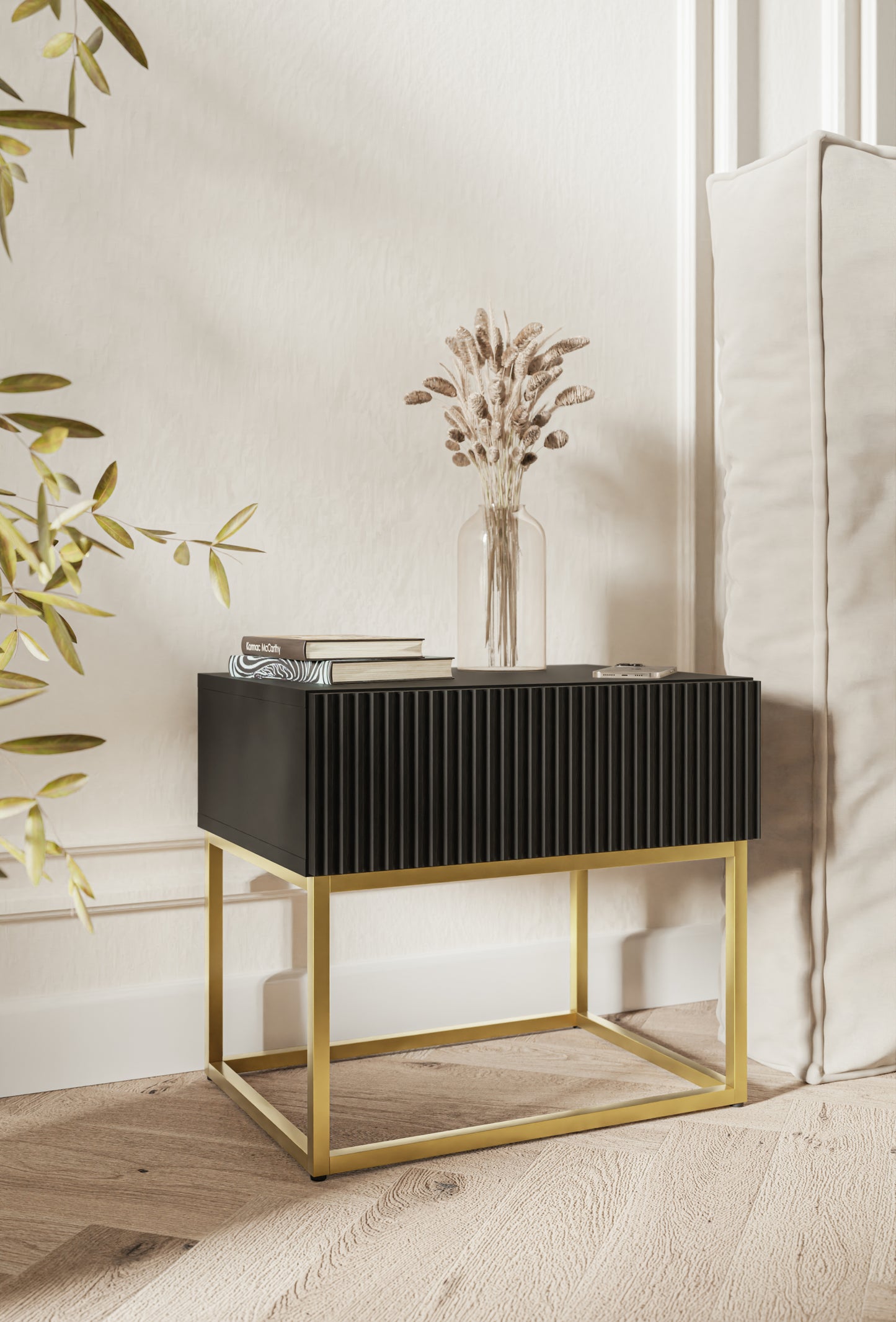 Naktsskapis Velda 50/44/35 cm melns/zelts