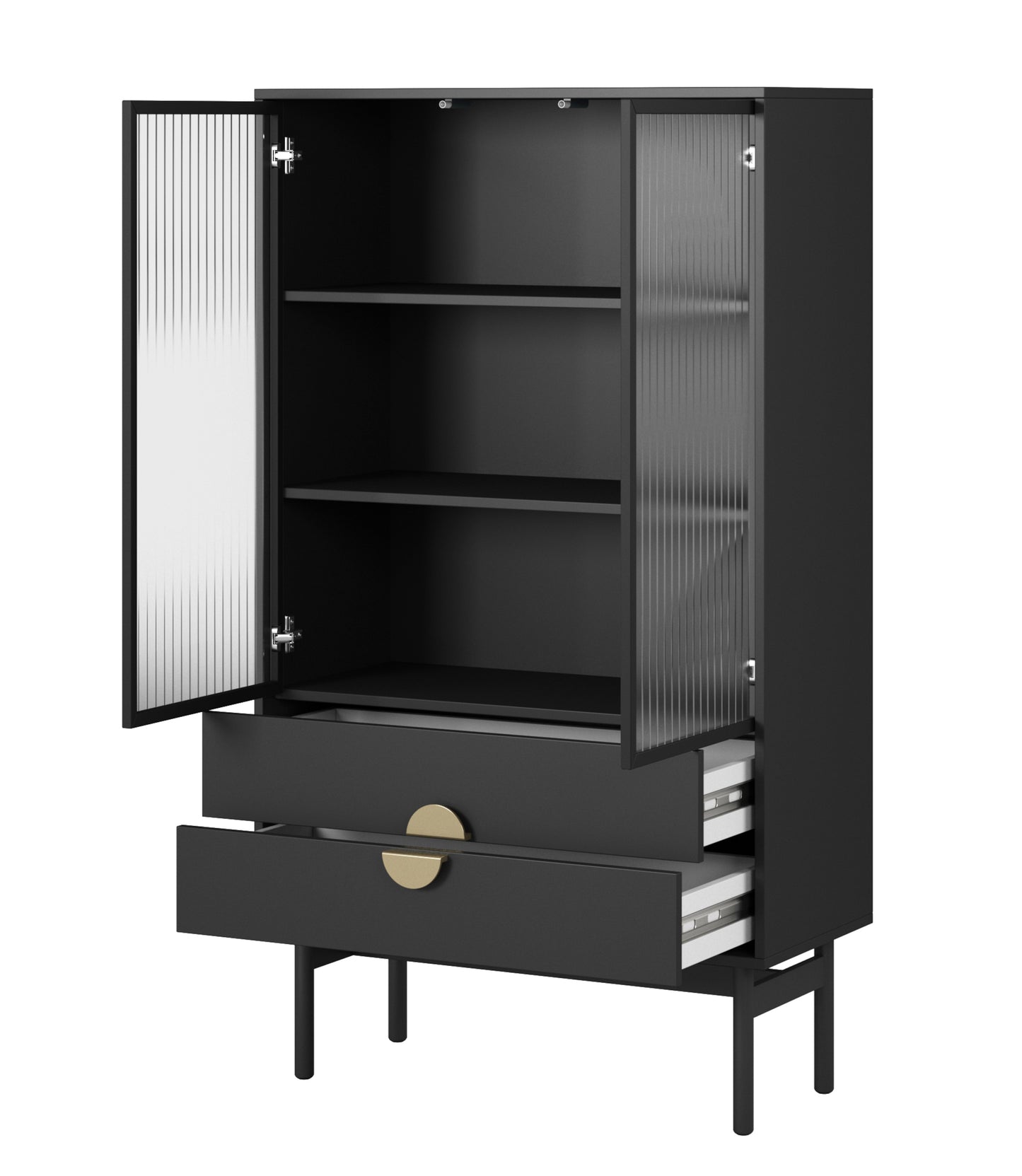 LOON 85 cm zema vitrīna ar trim plauktiem un divām atvilktnēm 85 cm, melna - N1 Home