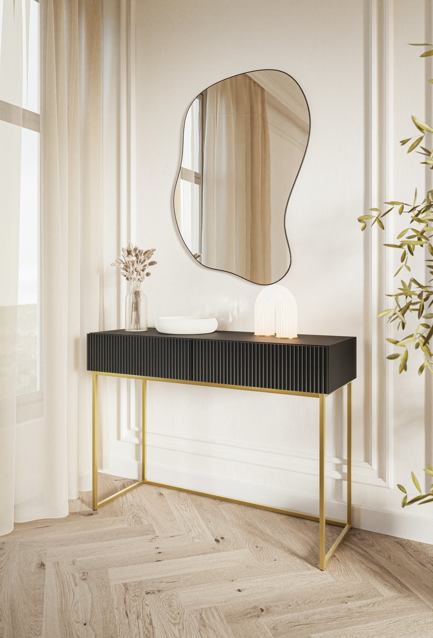 Konsole Velda 110/79/40 cm melns/zelts