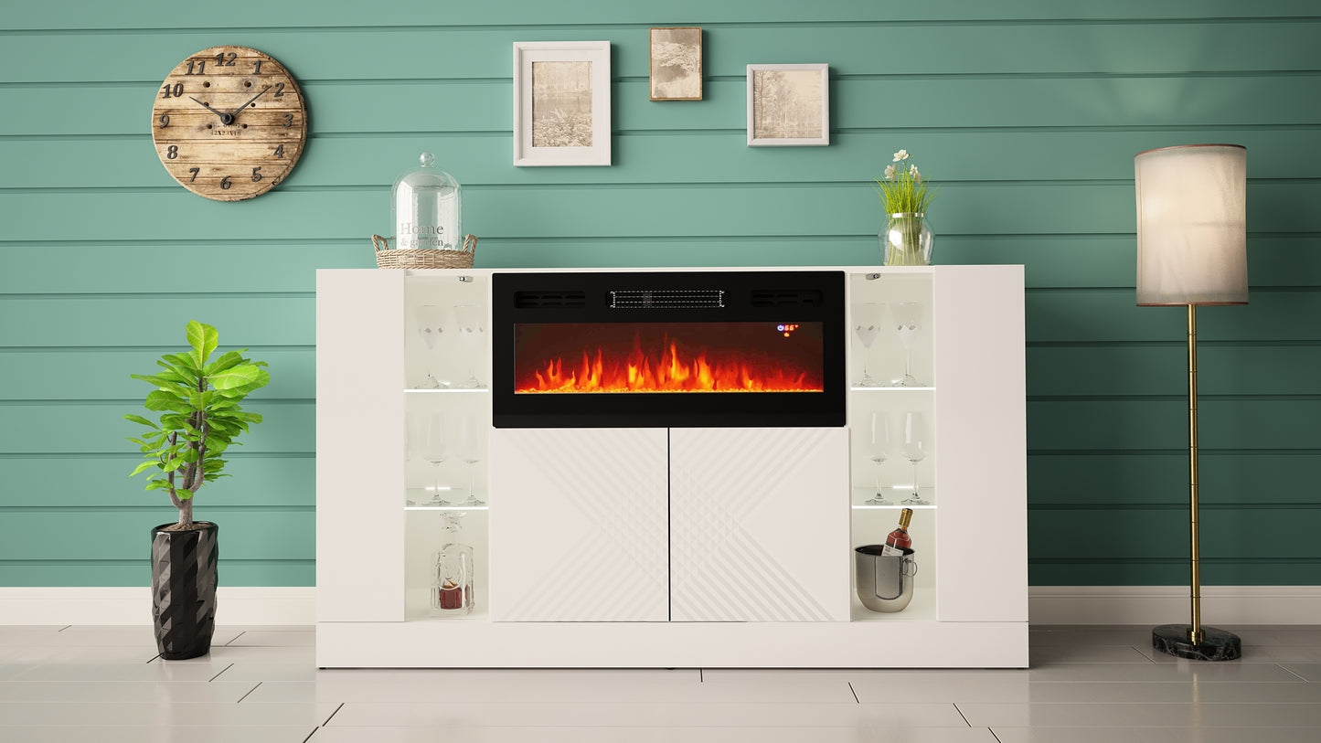 Kumode ar elektrisko kamīnu Dalika 160/90/35 cm balts - N1 Home