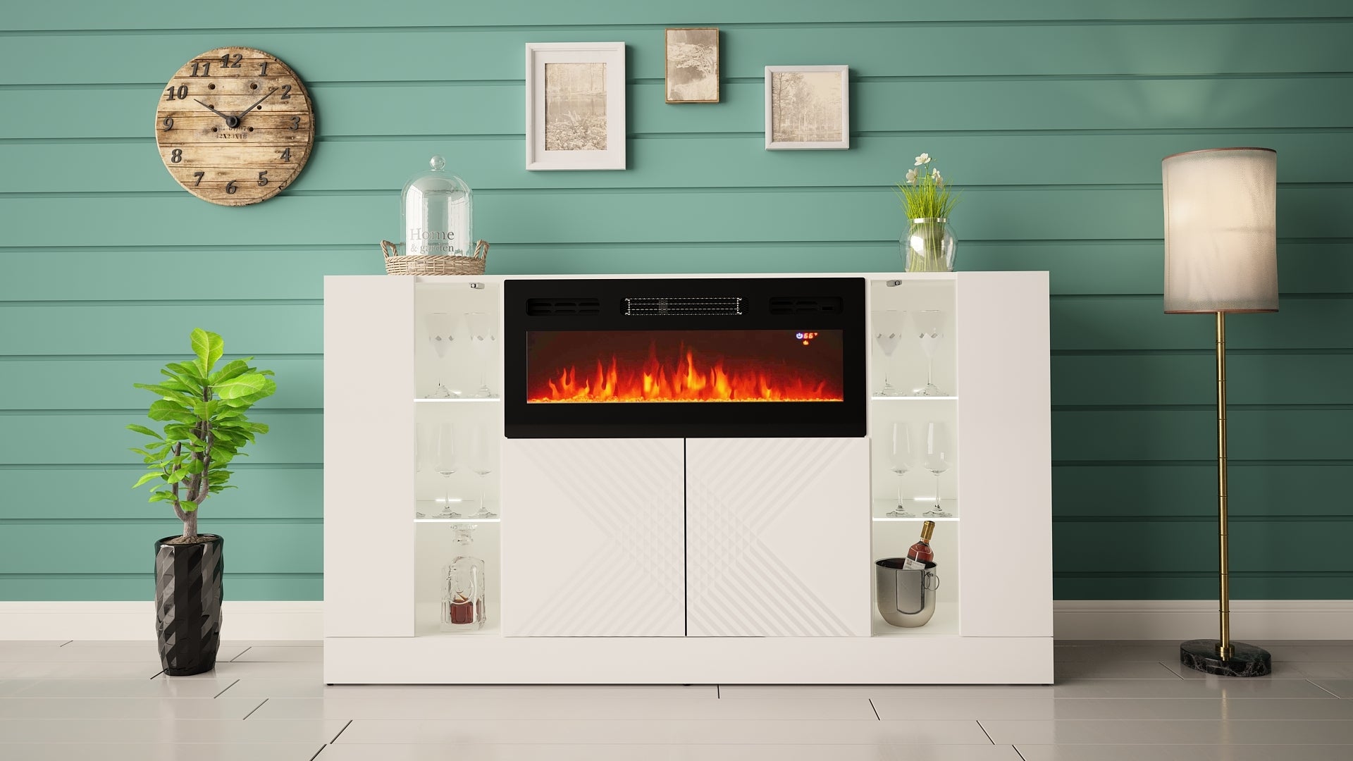 Kumode ar elektrisko kamīnu Dalika 160/90/35 cm balts - N1 Home