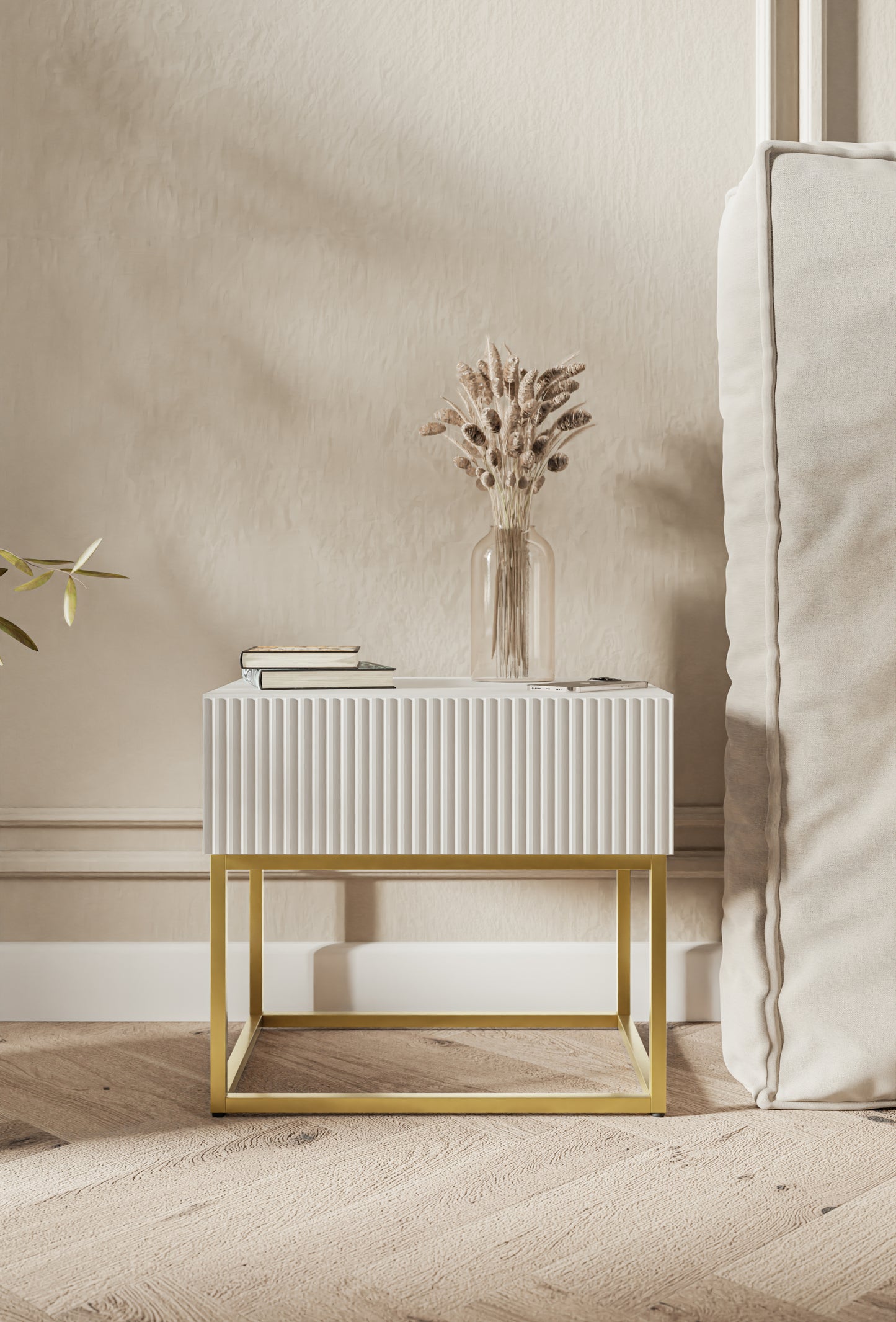 Naktsskapis Velda 50/44/35 cm balts/zelts