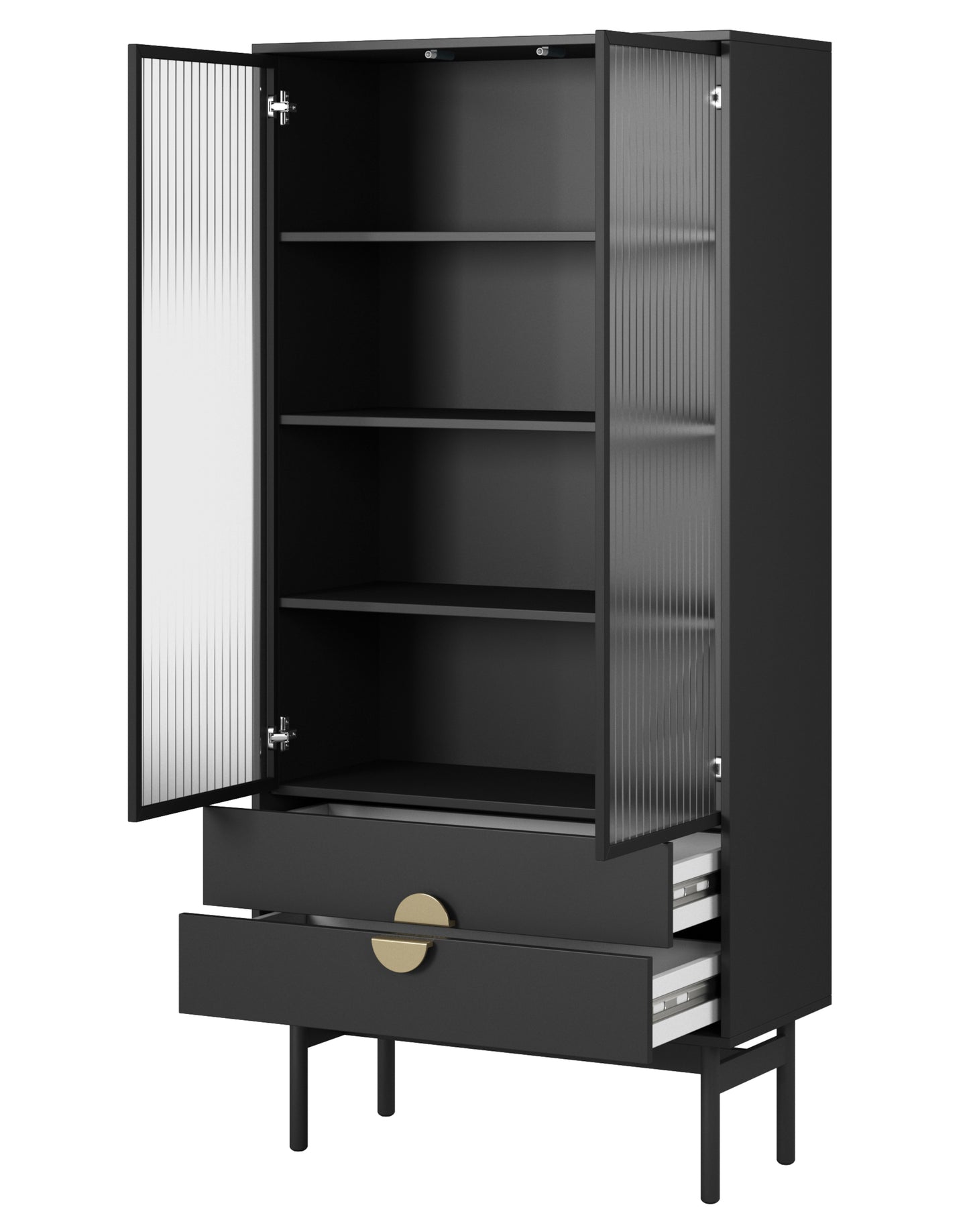 LOON 85 cm augsts skapis ar četriem plauktiem un divām atvilktnēm, melns - N1 Home