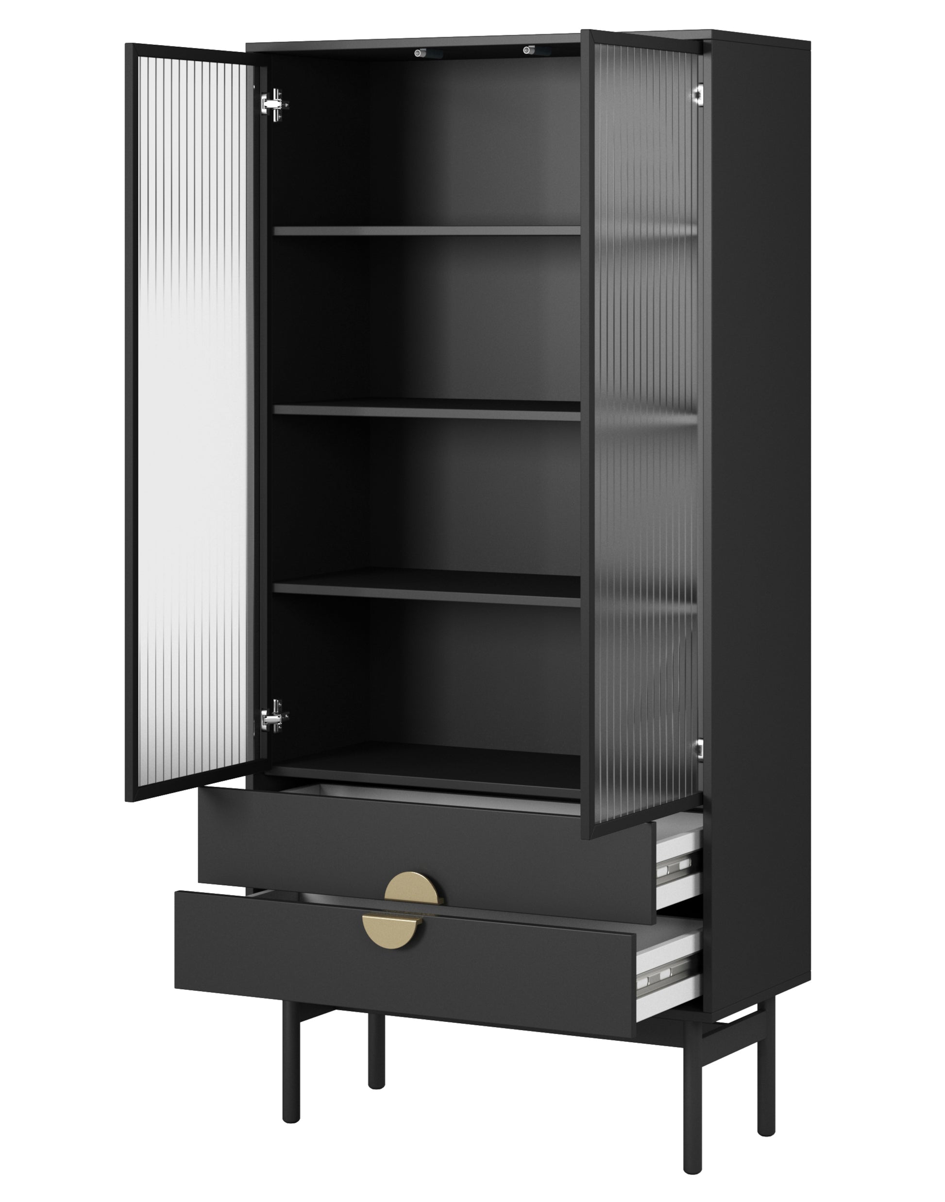 LOON 85 cm augsts skapis ar četriem plauktiem un divām atvilktnēm, melns - N1 Home