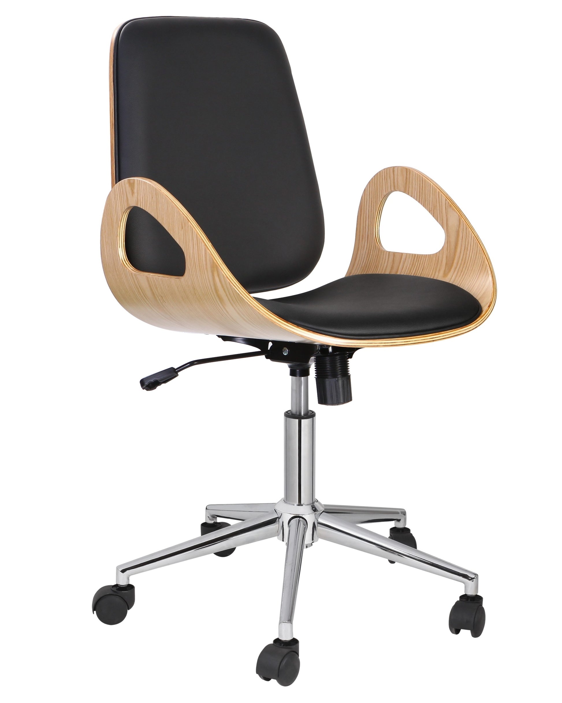 Grozāms koka krēsls Buro, melns eko-āda/saplāksnis 91/56/58 cm - N1 Home