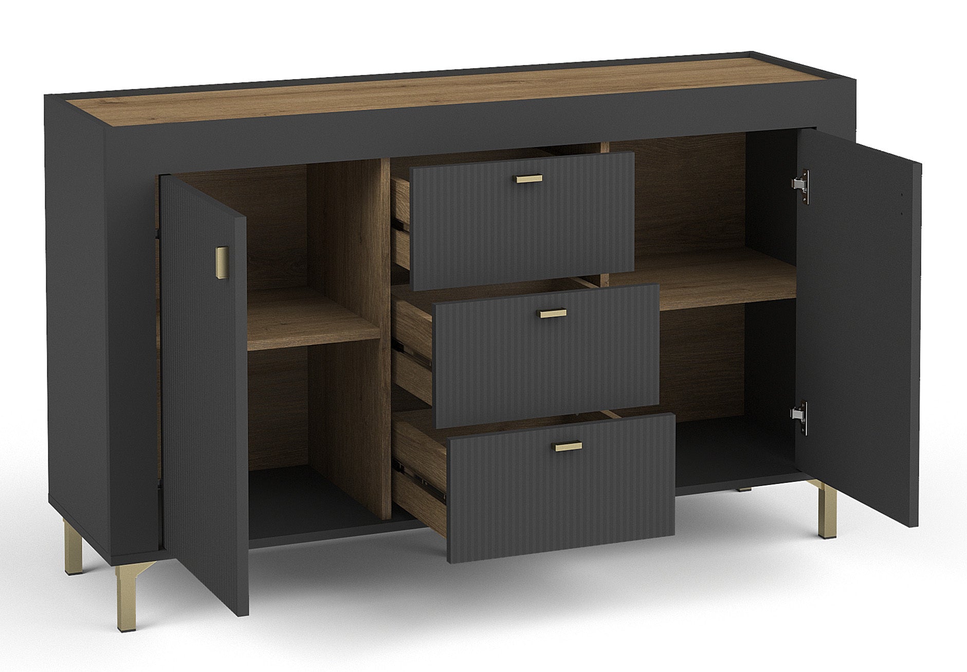 Kumode Lamos 130/77/38 cm melns/zelts - N1 Home