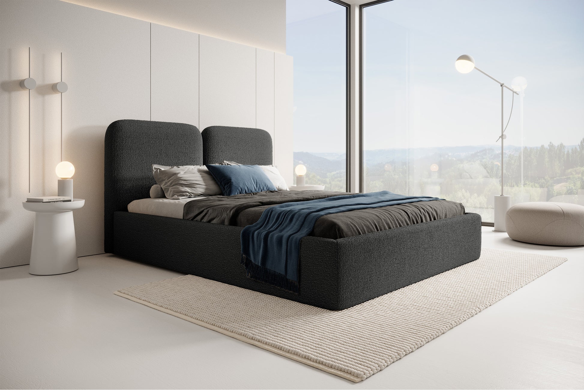 TINSOLO Mīkstā gulta 140/160/180x200 cm ar glabāšanas kasti, grafīta krāsā - N1 Home