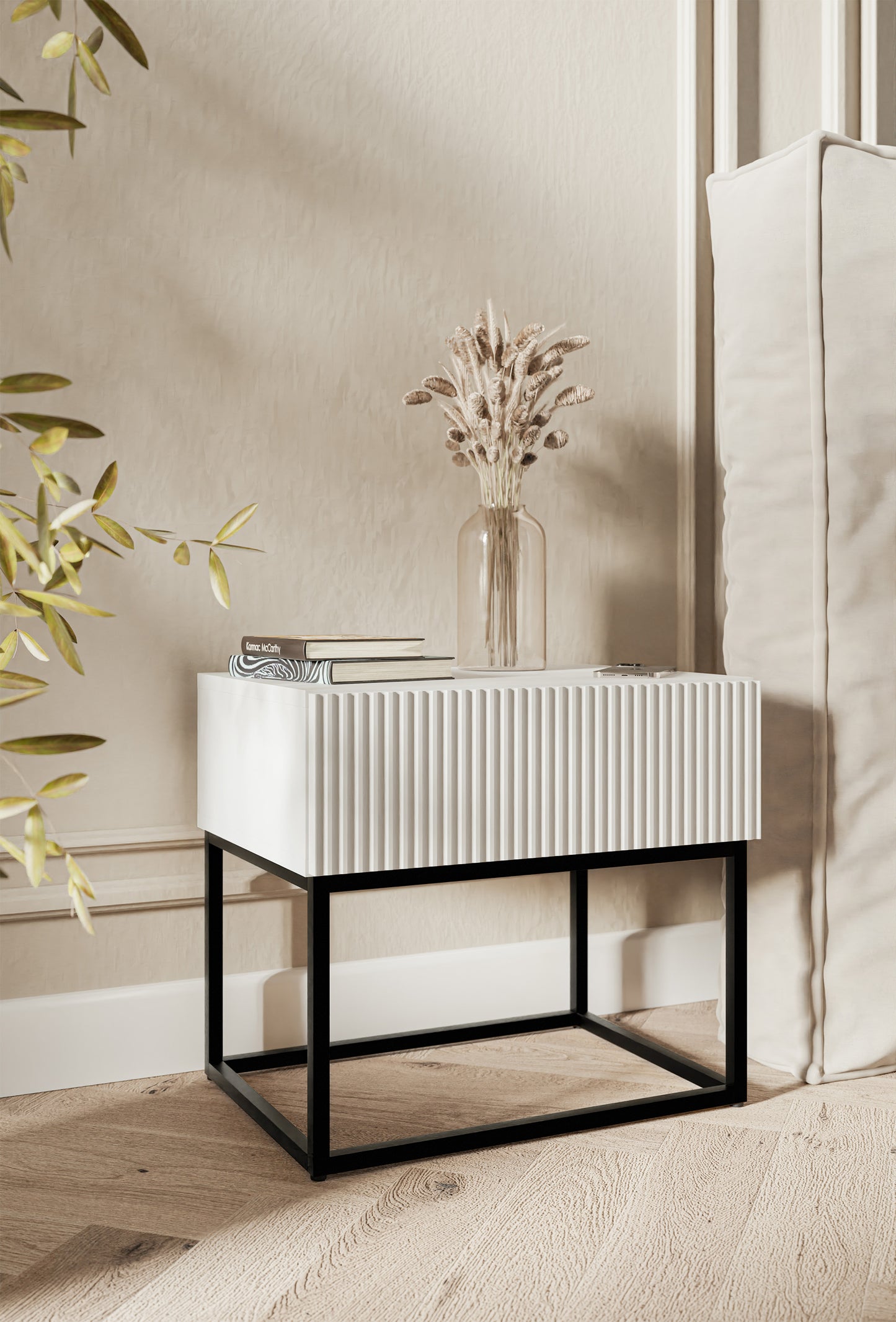 Naktsskapis Velda 50/44/35 cm balts/melns