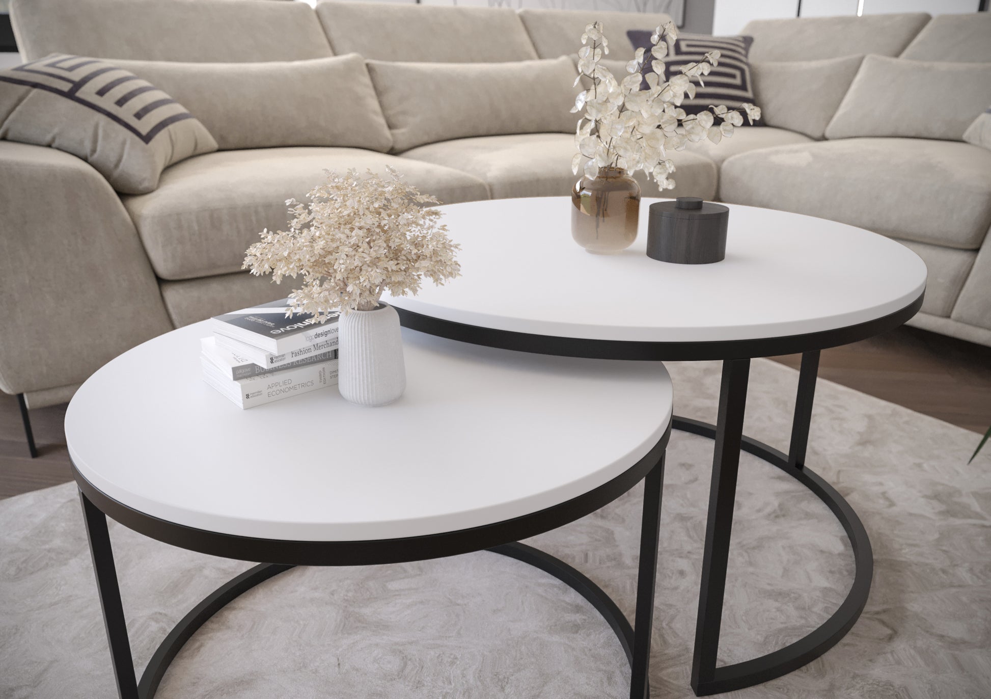 BELLO Divu kafijas galdiņu komplekts, apaļš, 80 un 60 cm, matēts balts - N1 Home