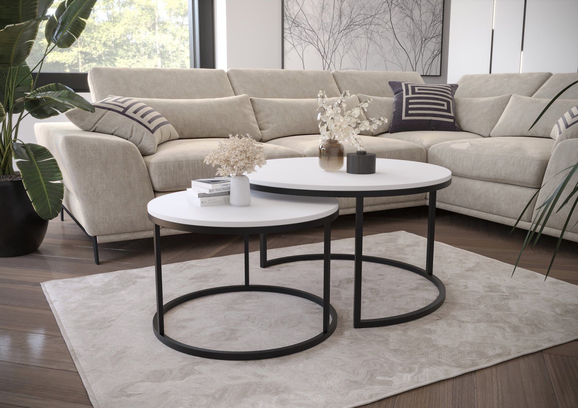 BELLO Divu kafijas galdiņu komplekts, apaļš, 80 un 60 cm, matēts balts - N1 Home