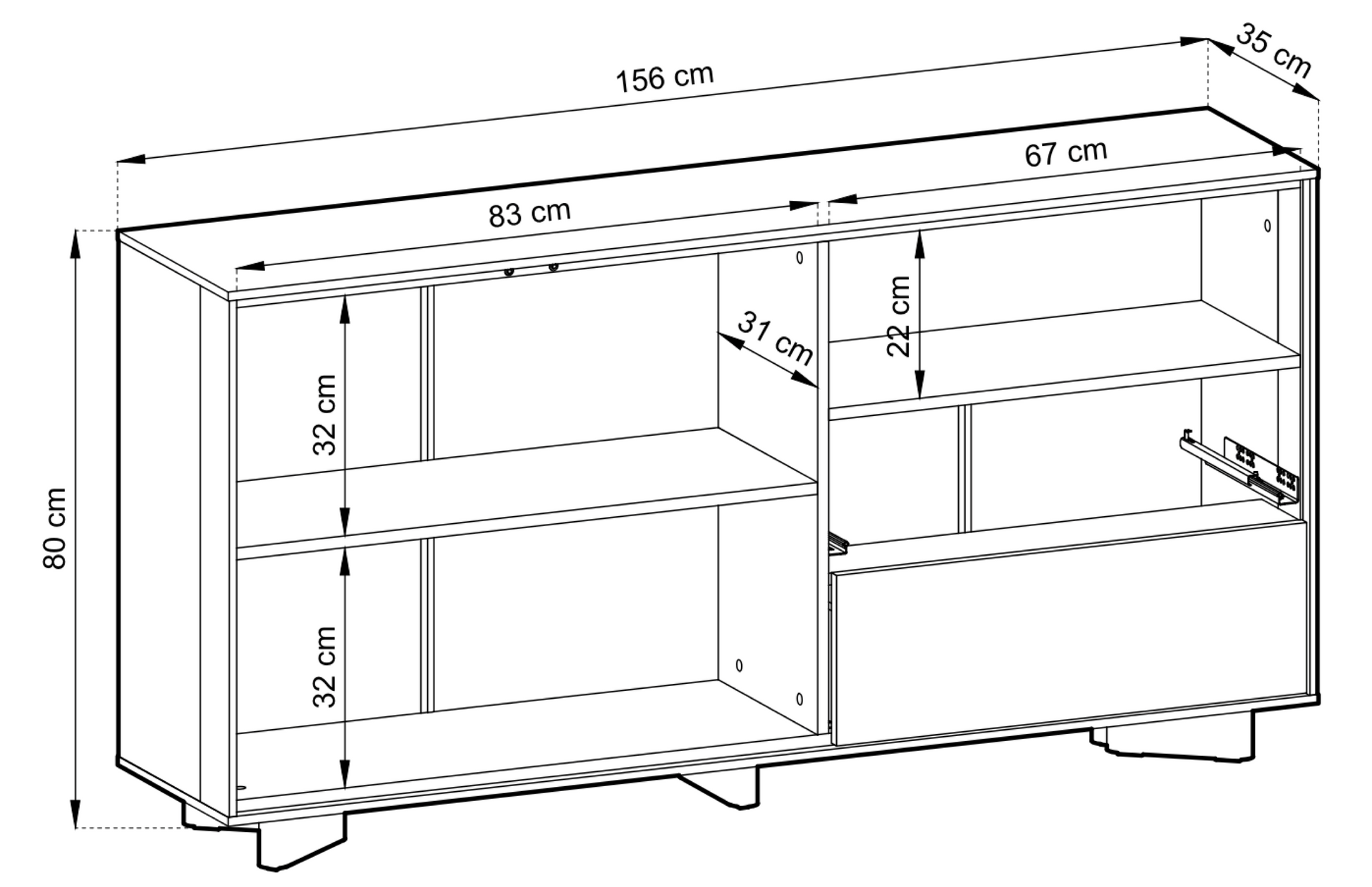 Kumode Distri Riffle 156/80/35 cm Vičencas ozols/kašmirs - N1 Home