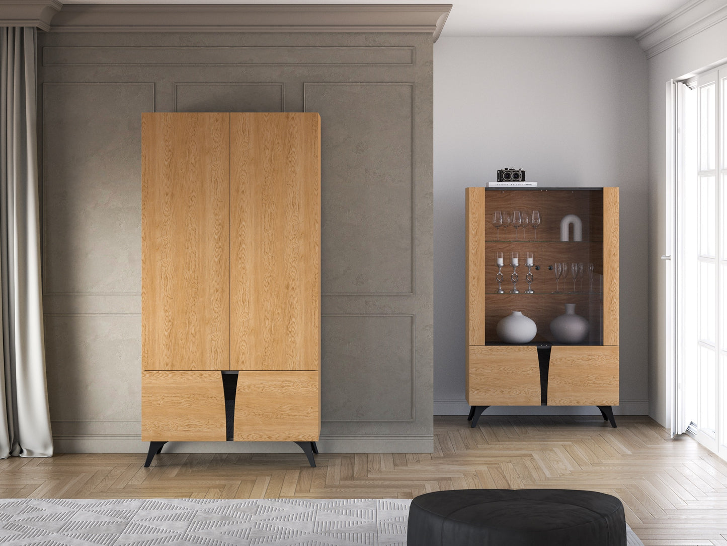 Skapis Toskana 189/57/38 cm ozols/melns