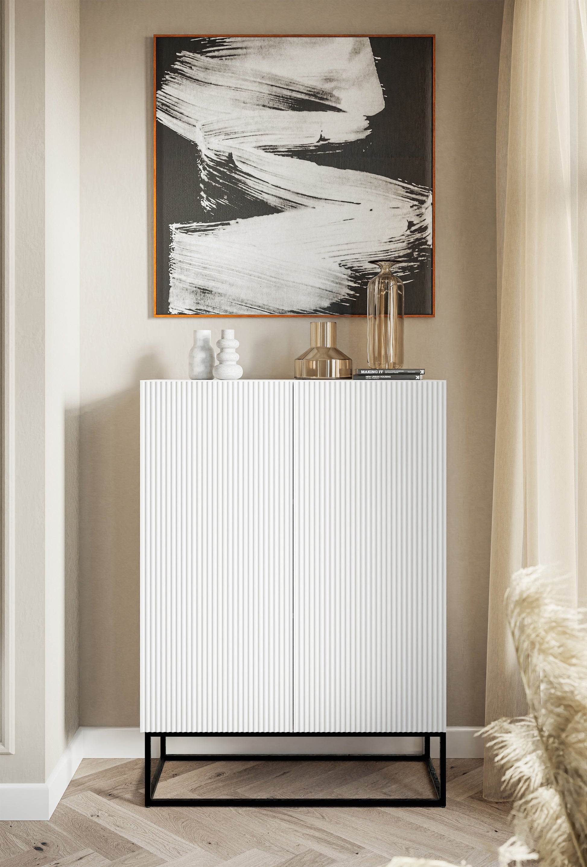 Kumode Velda 90/125/38 cm balts/melns - N1 Home