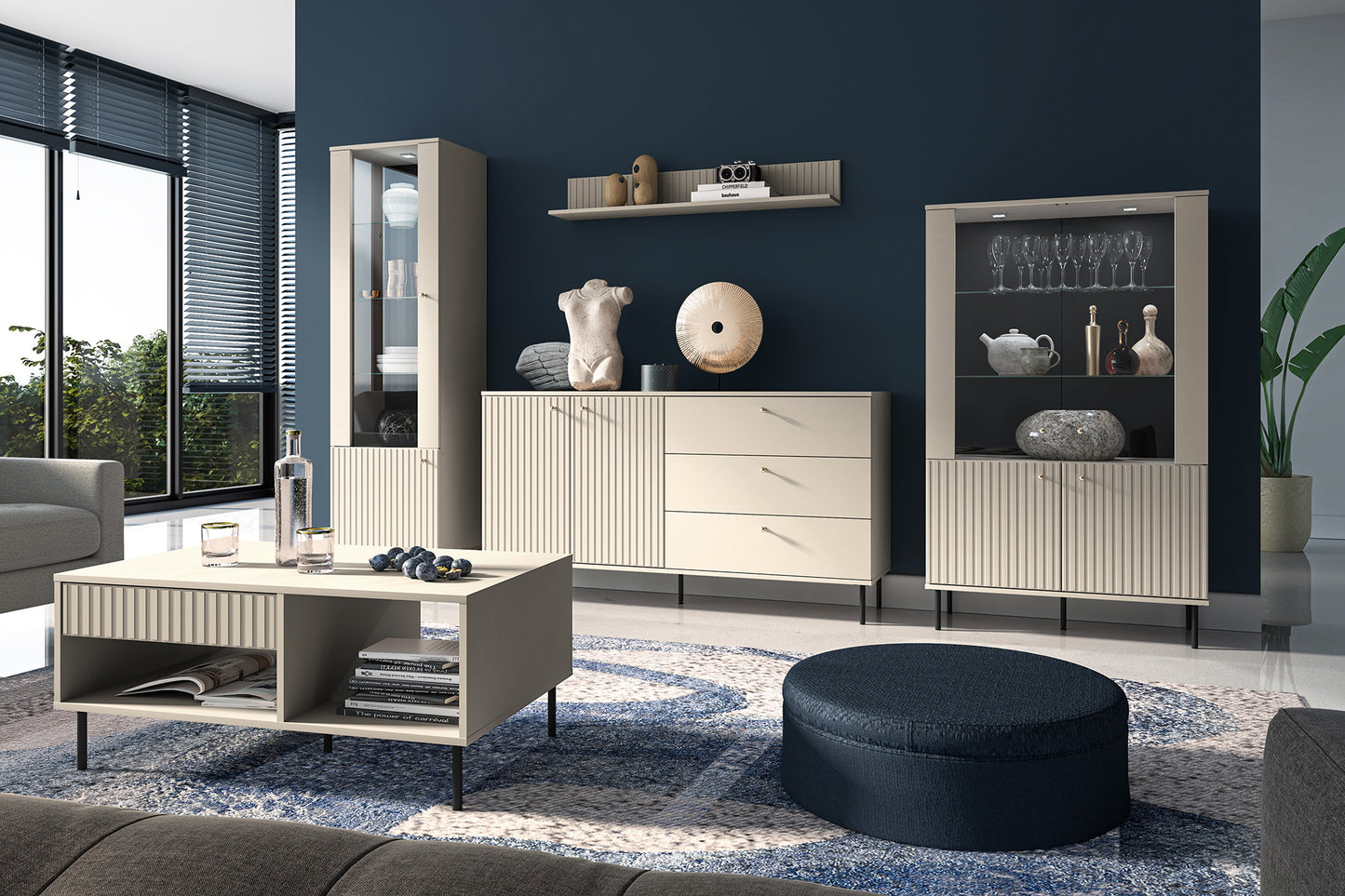 Vitrīnas skapis Galeto 190/55/40 cm bēšs - N1 Home