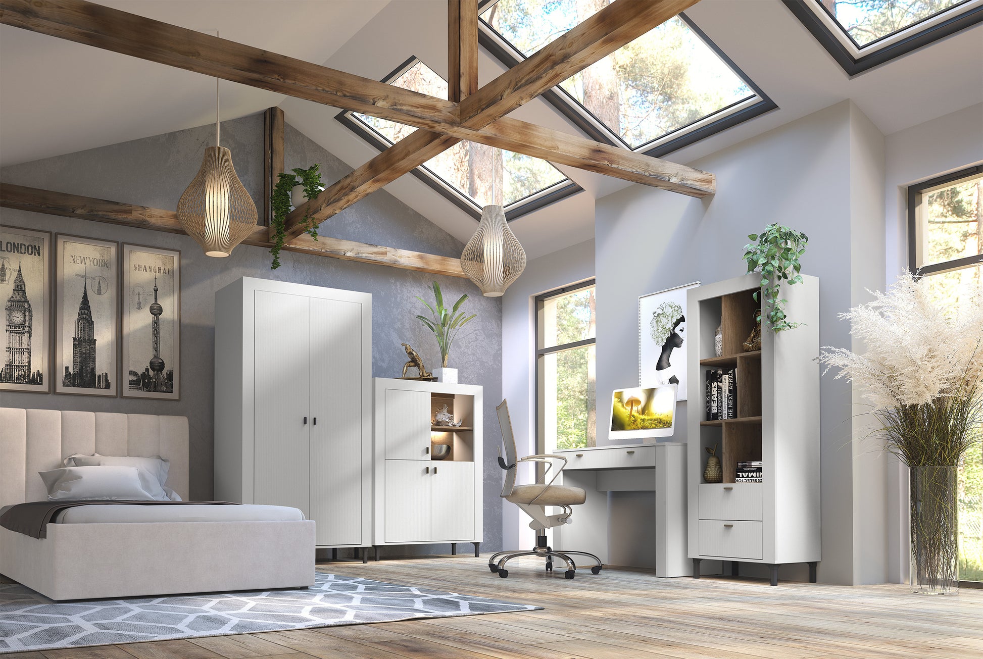 Vitrīna Lamos 96/135/39 cm balts/melns - N1 Home