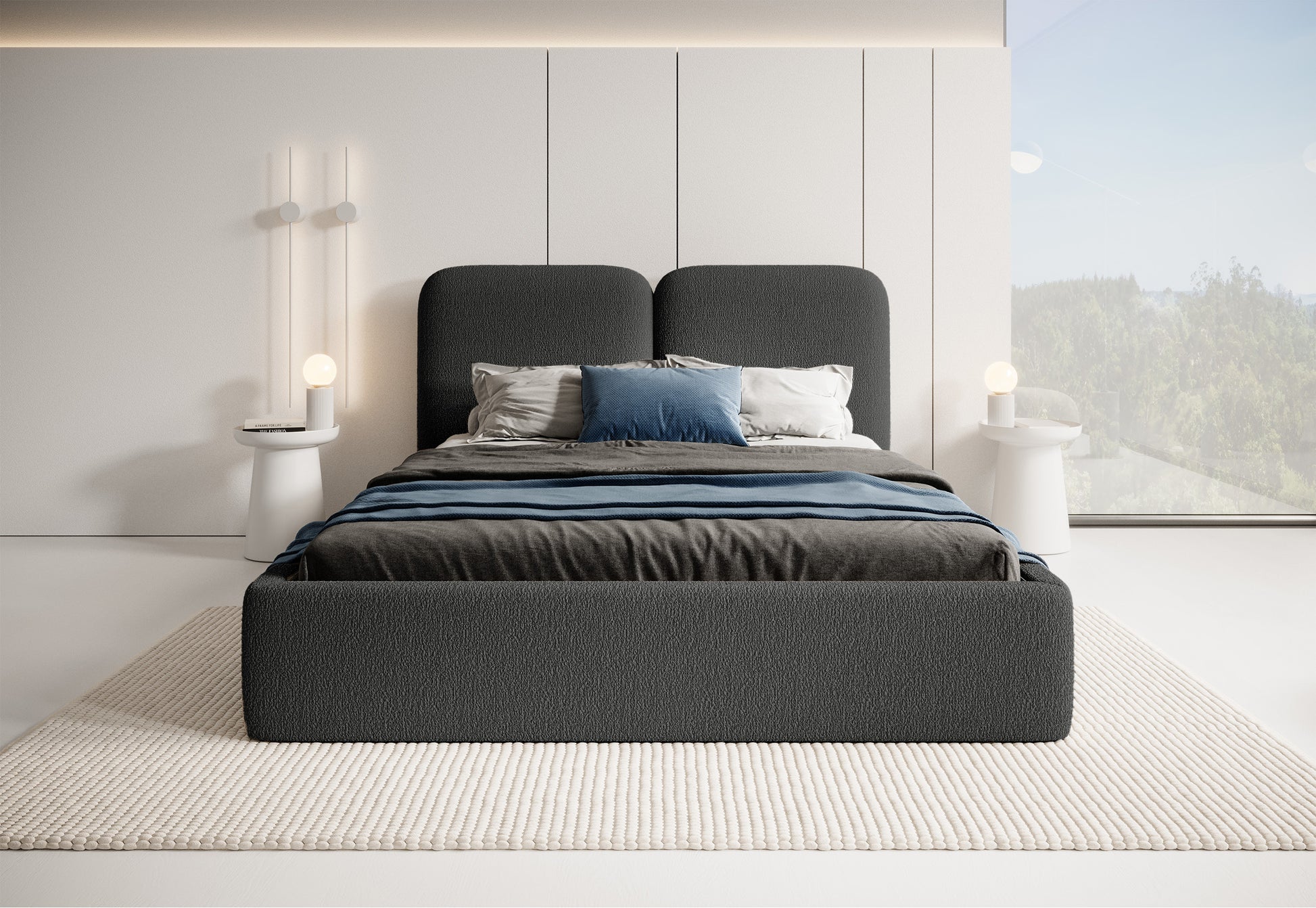 TINSOLO Mīkstā gulta 140/160/180x200 cm ar glabāšanas kasti, grafīta krāsā - N1 Home