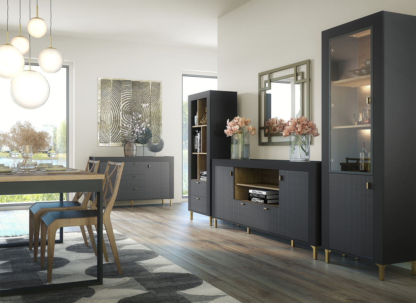 Kumode Lamos 170/77/38 cm melns/zelts - N1 Home