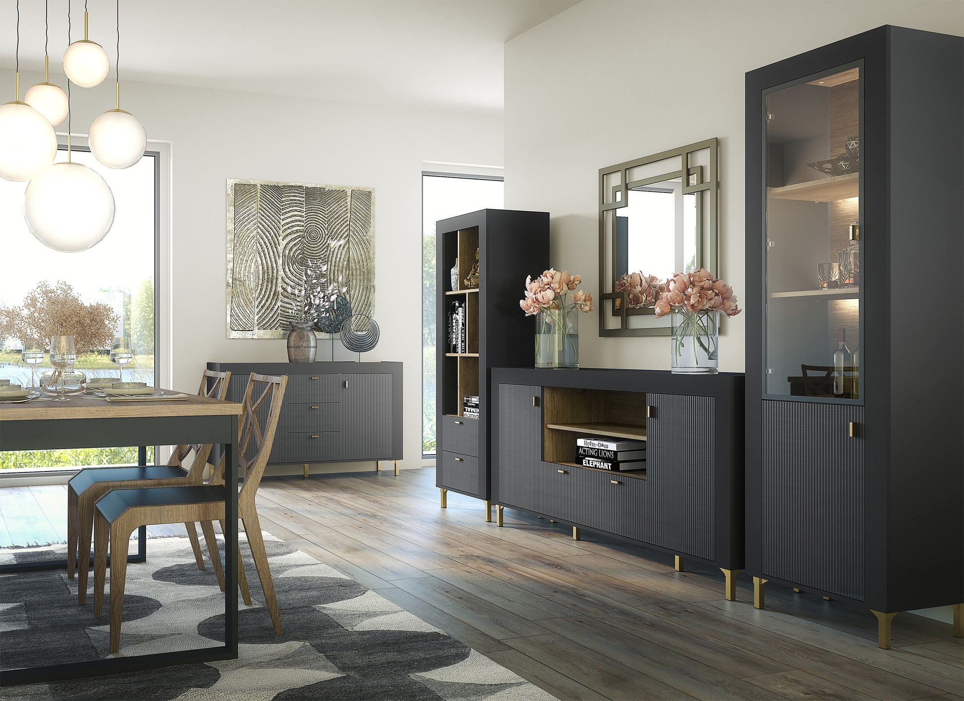 Kumode Lamos 170/77/38 cm melns/zelts - N1 Home