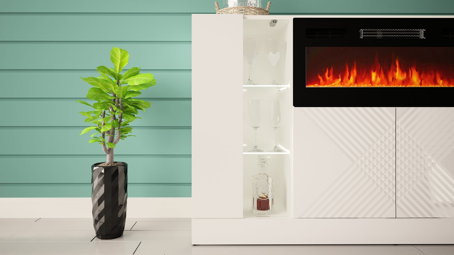 Kumode ar elektrisko kamīnu Dalika 160/90/35 cm balts - N1 Home