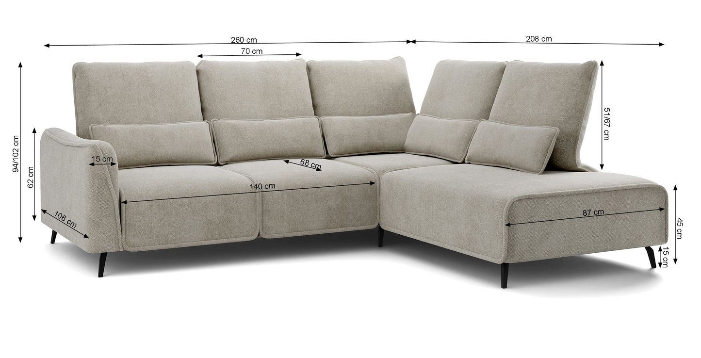 Dīvāns ar pufu Ruma 94/260/208 cm Storm 99