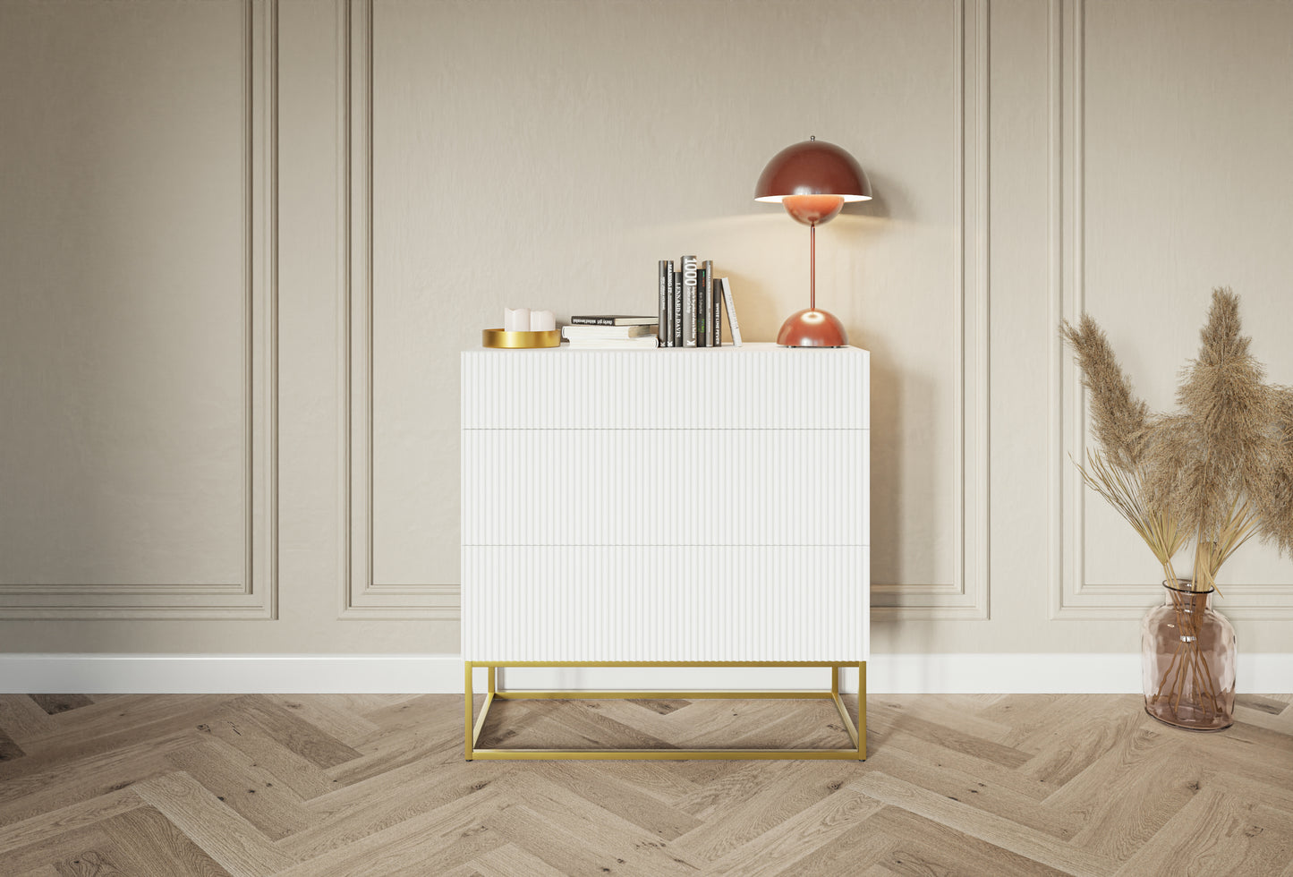 Kumode Velda 90/90/38 cm balts/zelts - N1 Home