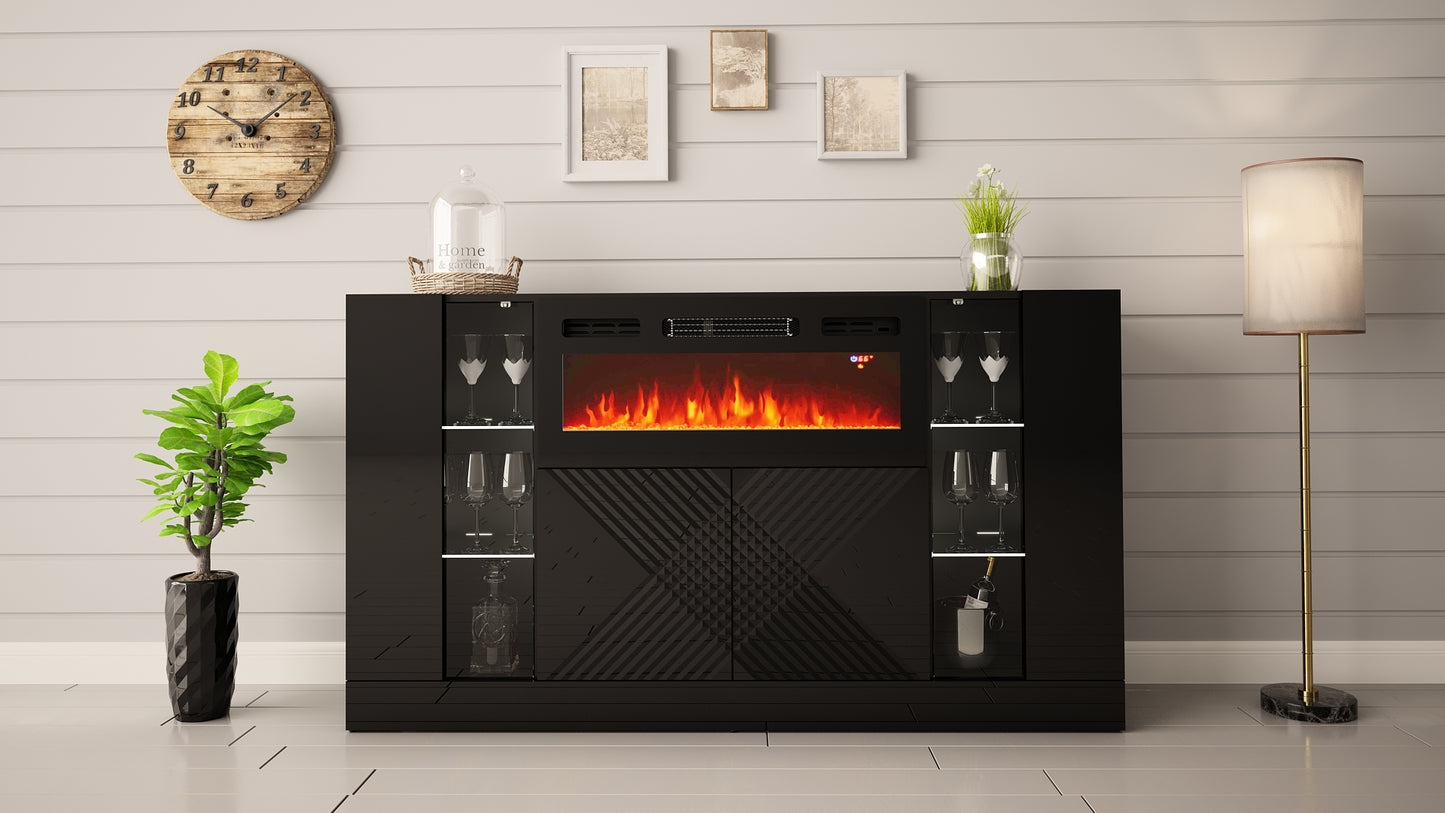 Kumode ar elektrisko kamīnu Dalika 160/90/35 cm melns - N1 Home