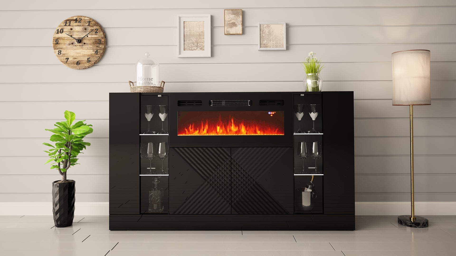 Kumode ar elektrisko kamīnu Dalika 160/90/35 cm melns - N1 Home