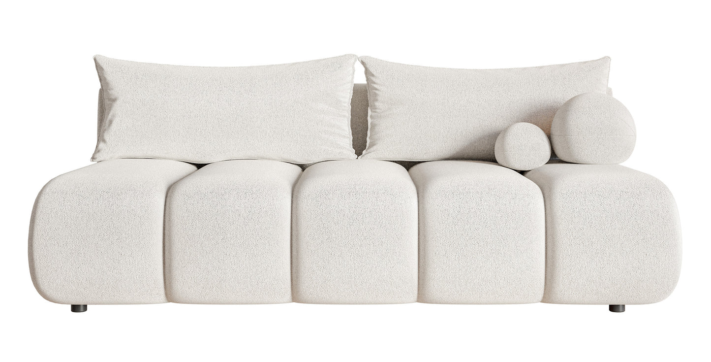 KARDELINO Mini trīsvietīgs dīvāns ar guļamvietu, krēmkrāsas šenils - N1 Home