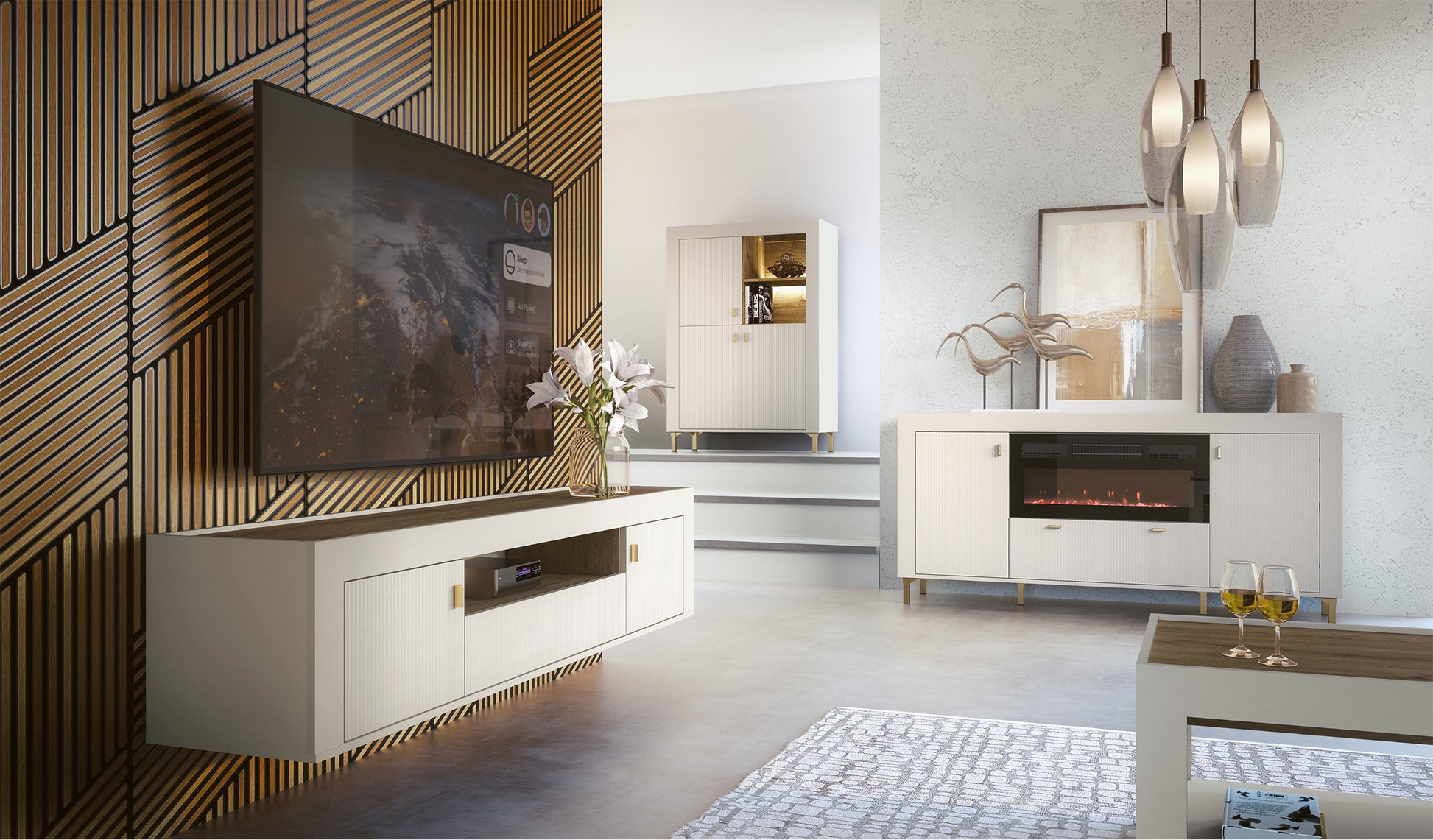 Vitrīna Lamos 96/135/39 cm bēšs/zelts - N1 Home