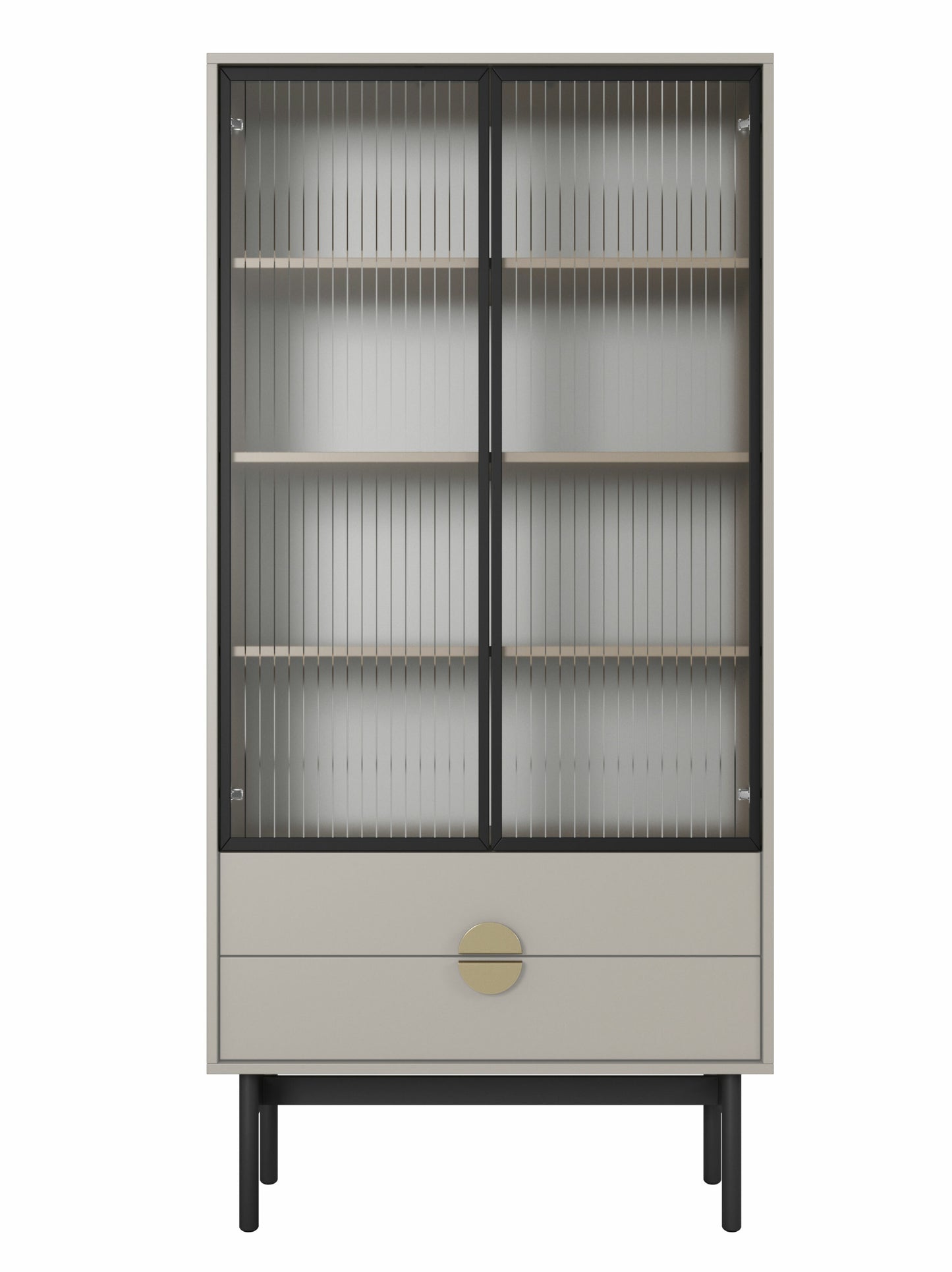 LOON 85 cm augsts skapis ar četriem plauktiem un divām atvilktnēm, pelēki bēšs - N1 Home