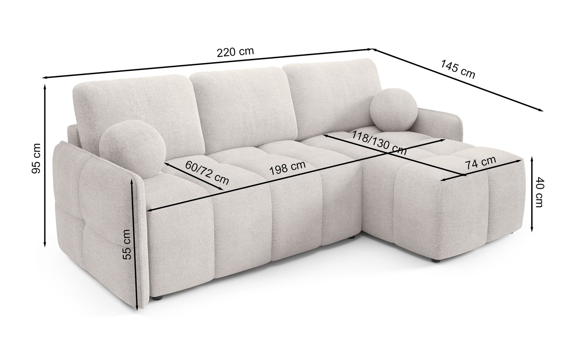 Dīvāns Flatty 95/220/145 cm Abriamo 6 - N1 Home