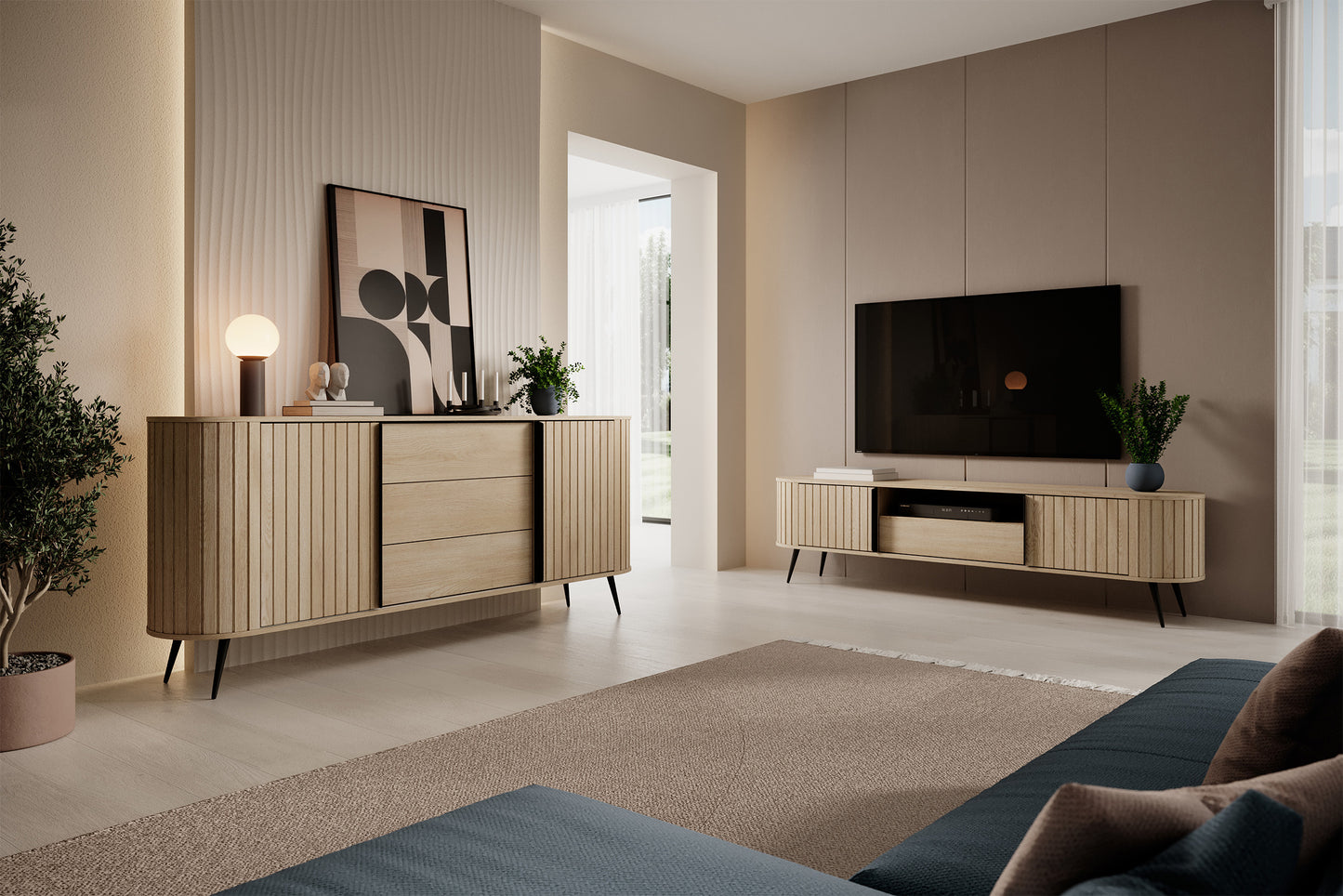 Kumode Lavas 196/81/40 cm Kremonas ozols - N1 Home