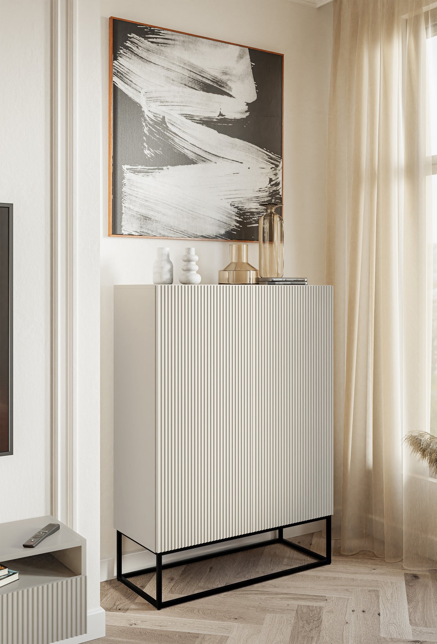 Kumode Velda 90/125/38 cm bēšs/melns - N1 Home