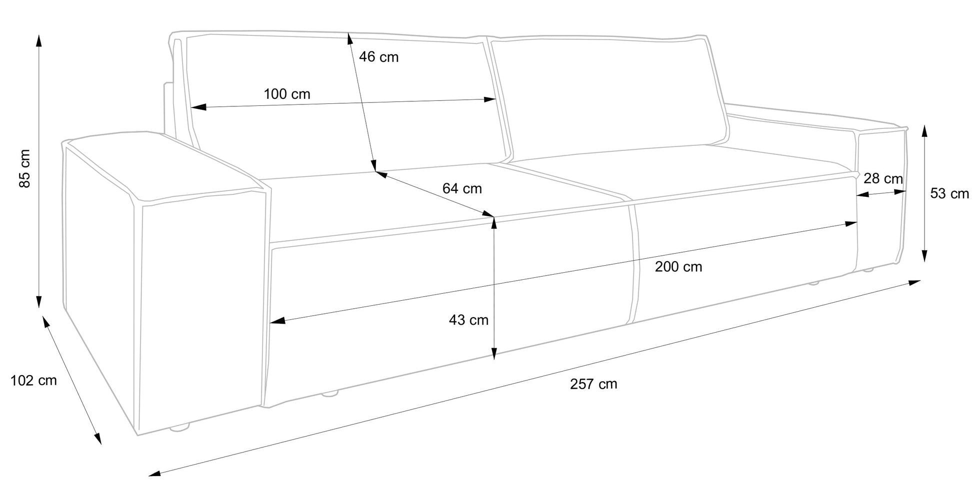 Dīvāns Fireza 275/102/85 cm Perla 70 - N1 Home