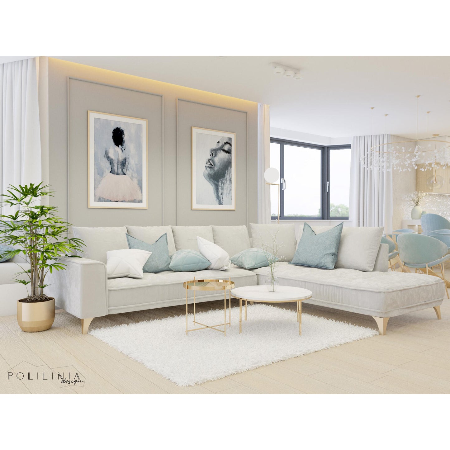 Dīvāns Belavio Befame 150-185/256-288/175-210 cm zils