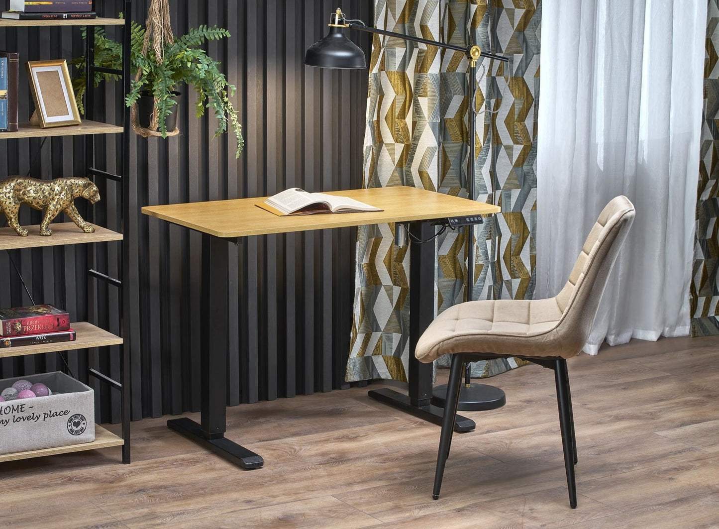 Rakstāmgalds ar augstuma regulēšanas funkciju 105/56/73-118 cm zeltains ozols/ melns - N1 Home