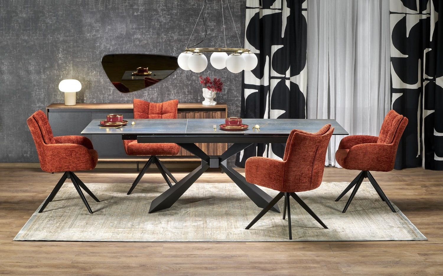 Galds Luka 180-230/90/76/117 cm zils marmors/melns - N1 Home