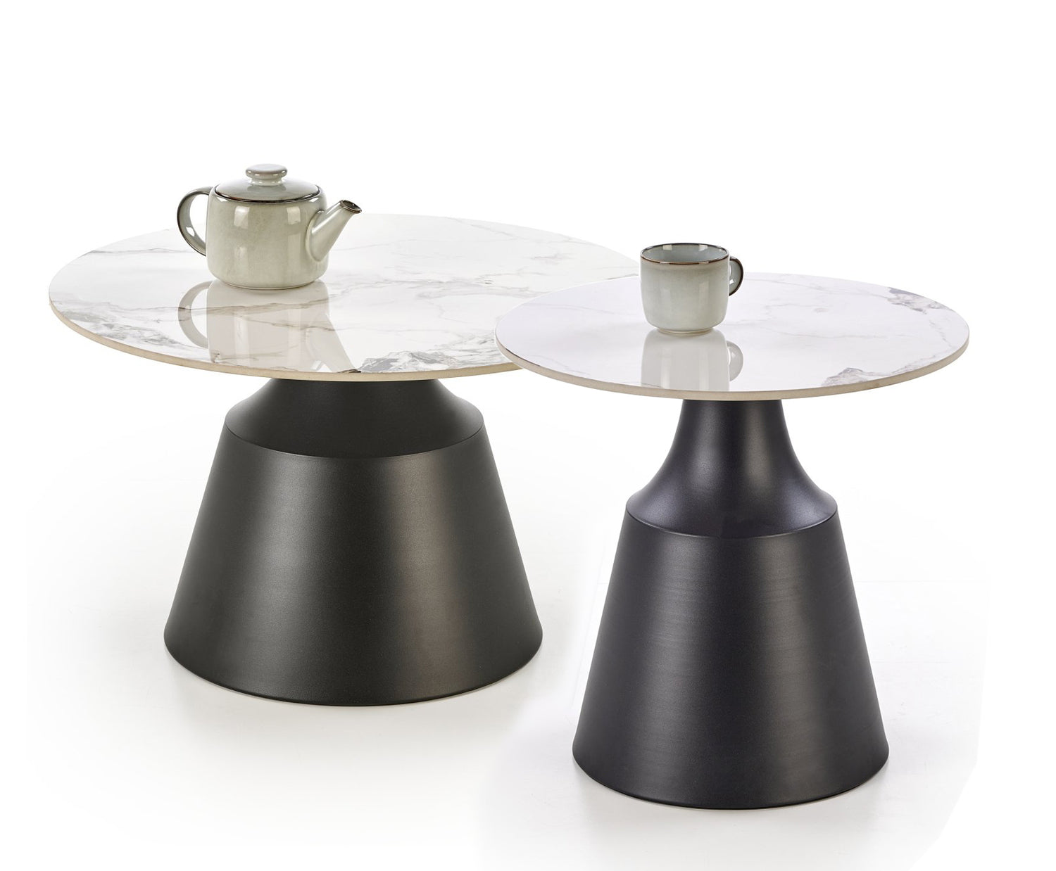 Kafijas galds(2) Magis 70/43 un 50/48 cm balts marmors/melns - N1 Home