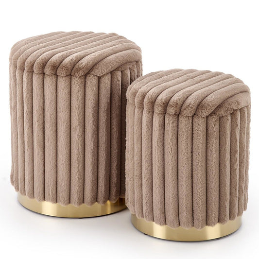 Pufs Fids (2) 36/44 un 31/38 cm kapučīno/zelts - N1 Home